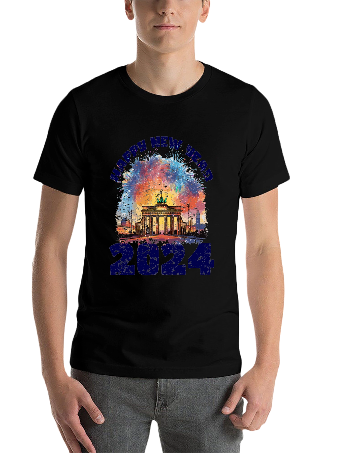 Black Happy New Year 2024 Berlin Fireworks T-Shirt view 7