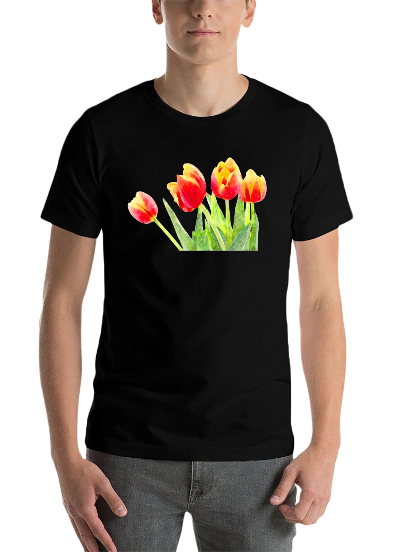 Black Tulip Graphic Print Black T-Shirt view 7