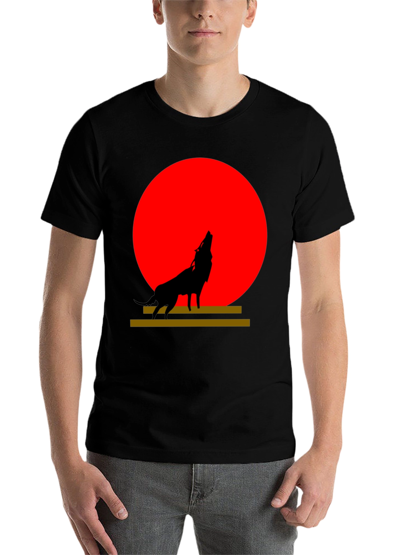 Black Wolf Silhouette Graphic Tee - Red Moon Design view 7