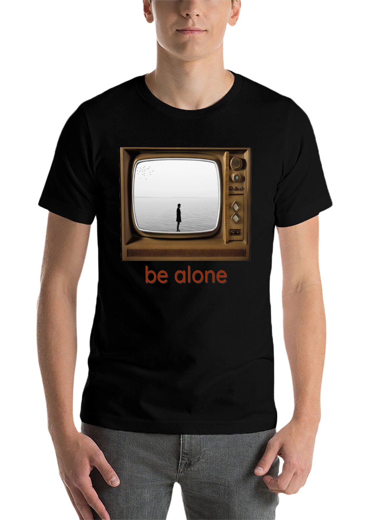 Black Retro TV Graphic Tee - Be Alone Comfort Fit view 7