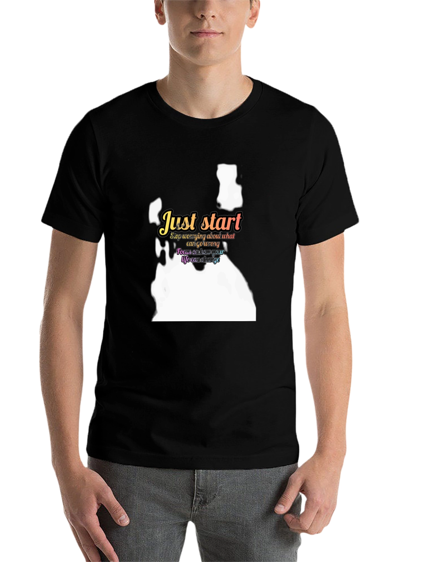 Black Just Start Motivational Black T-Shirt view 7