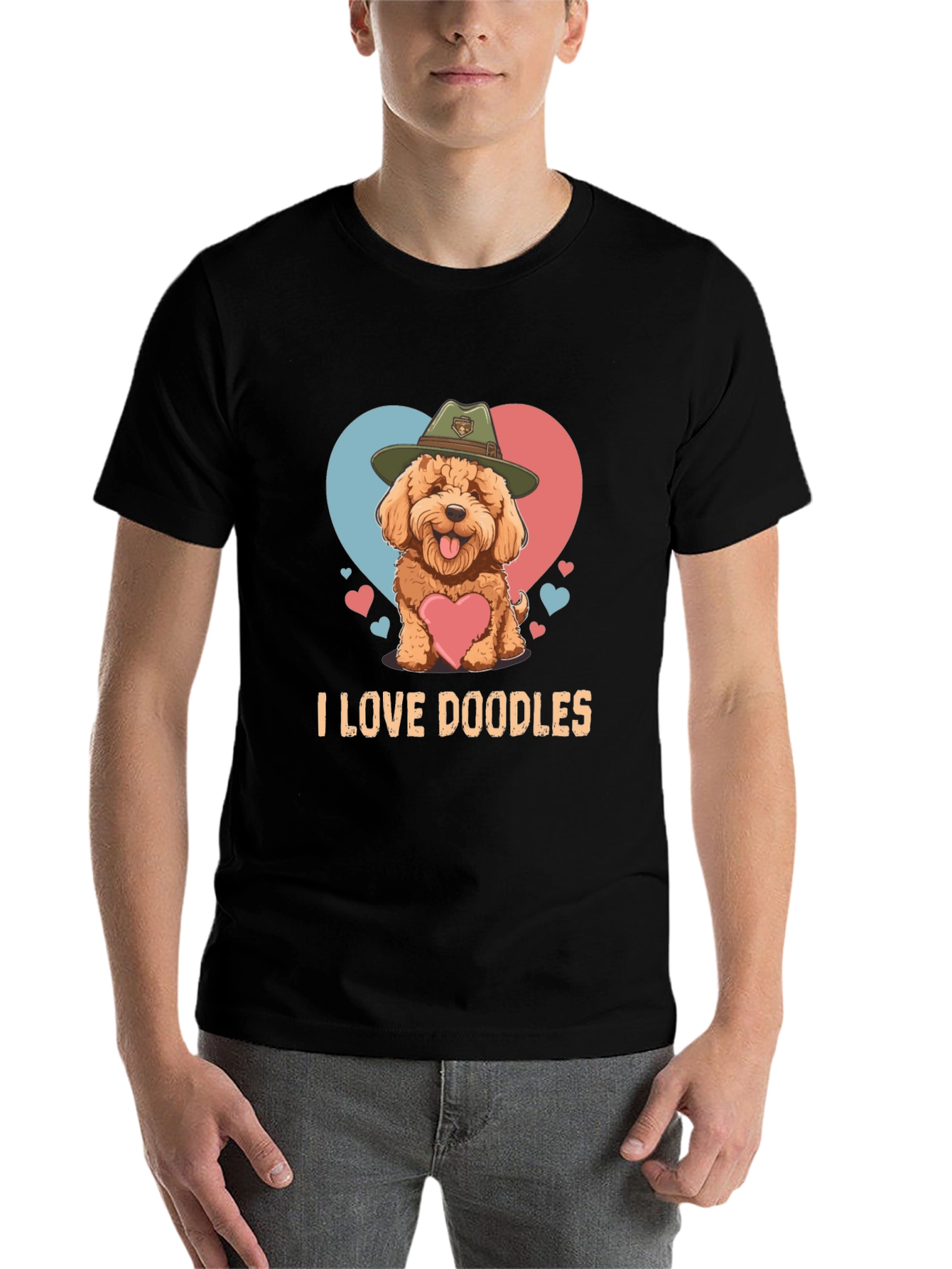 Black I Love Doodles T-Shirt - Cute Dog Design view 7
