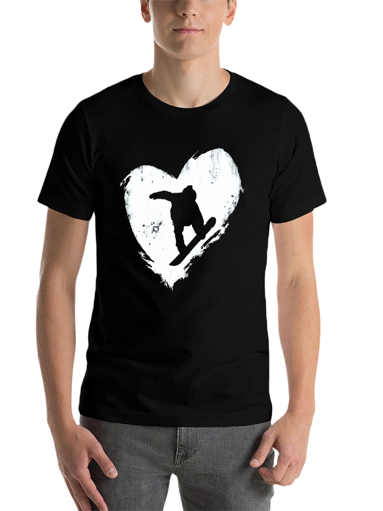 Black Snowboard Heart Graphic T-Shirt - Black Cotton Blend Tee view 7