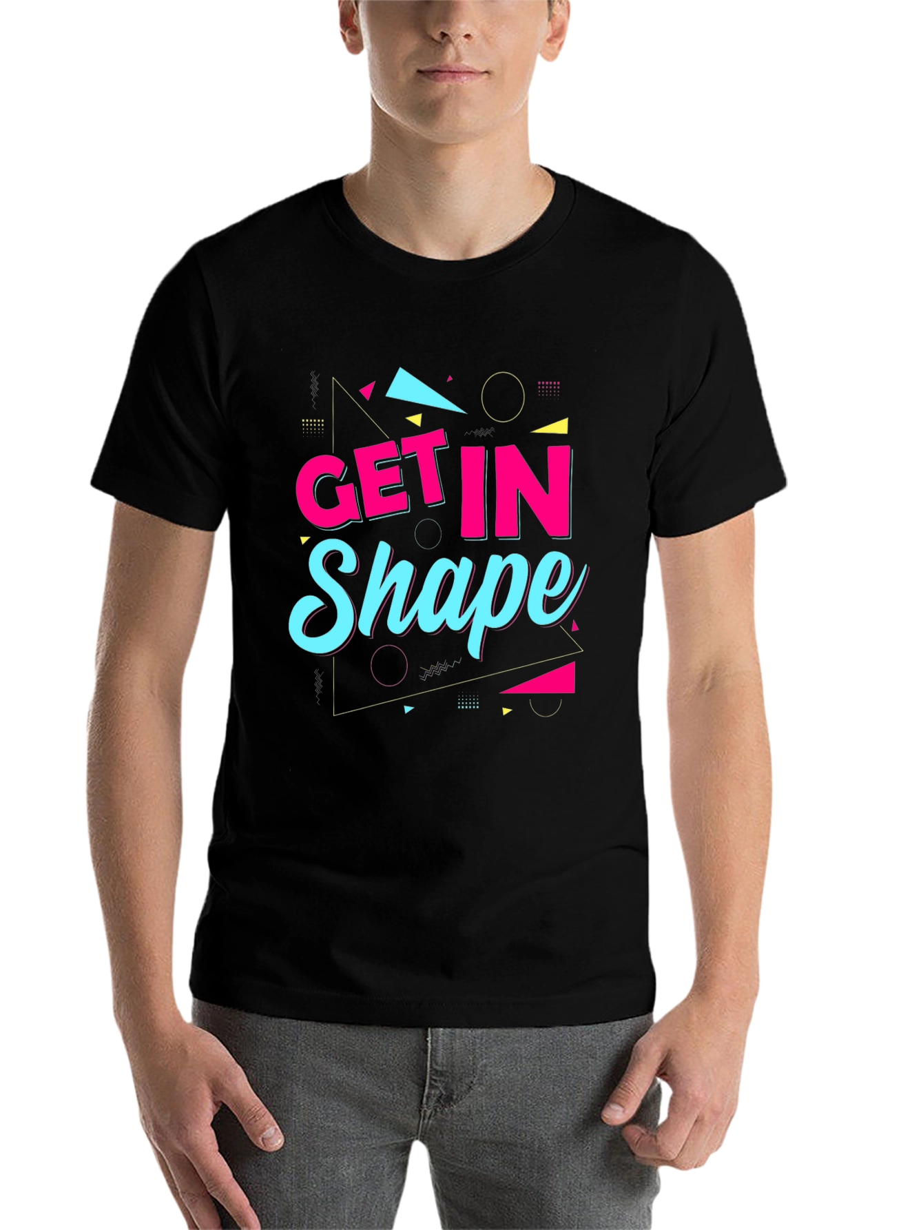 Black Get In Shape Graphic Tee - Retro Design Black Shirt view 7