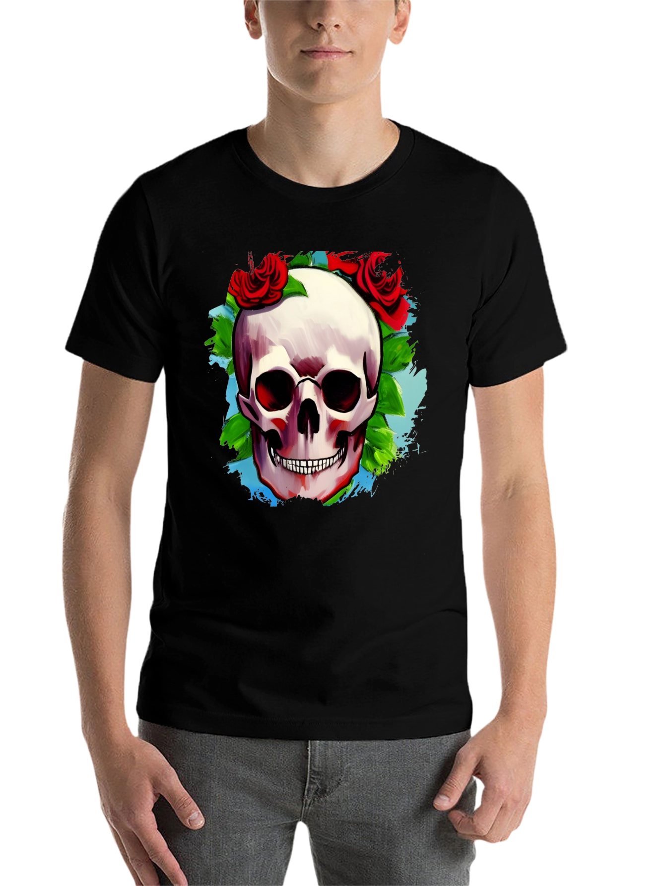 Black Skull & Roses Graphic T-Shirt view 7