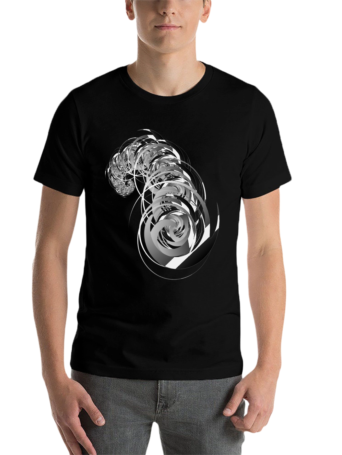 Black Abstract Swirl Graphic Black T-Shirt view 7