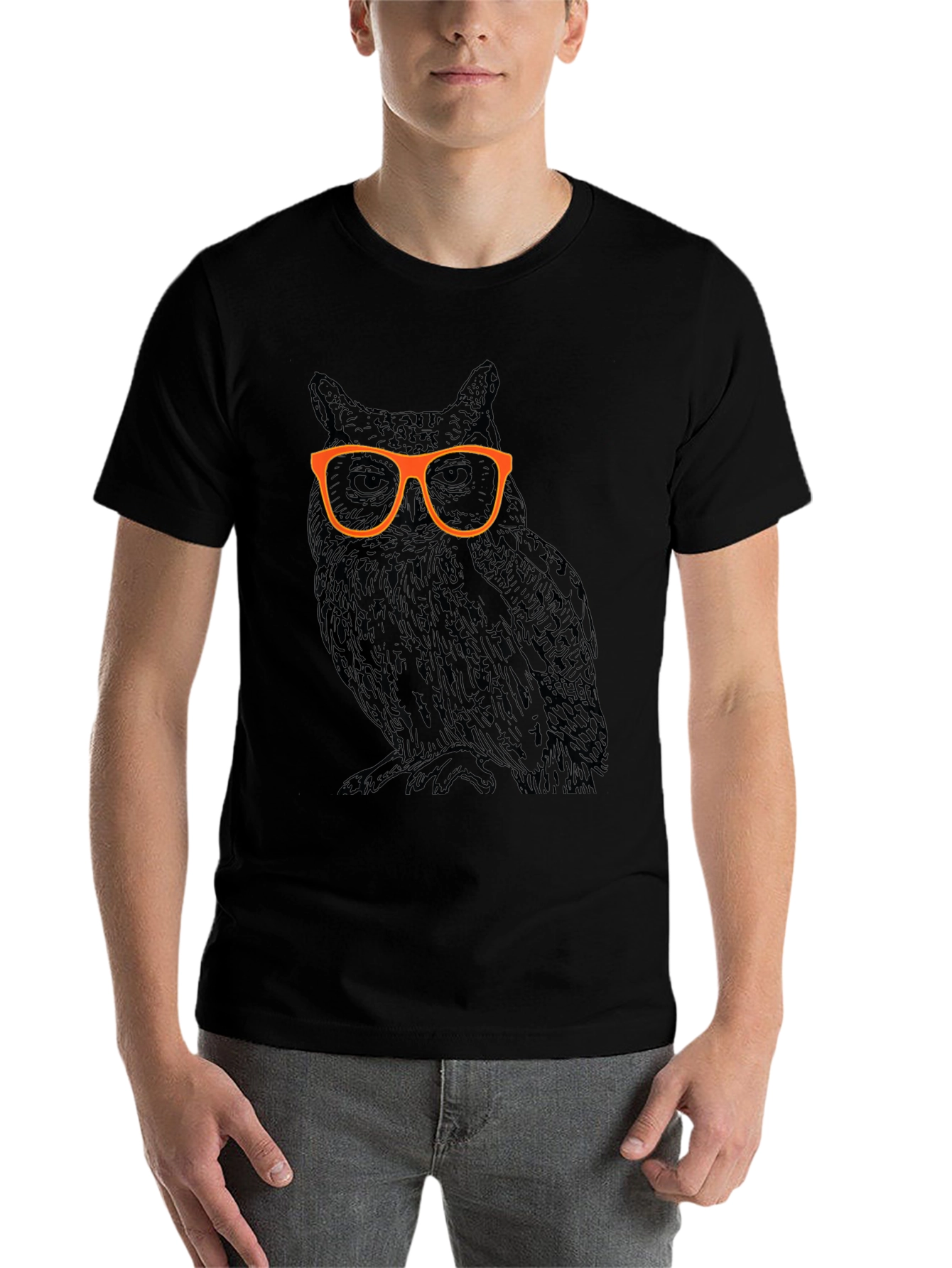 Black Cool Owl with Glasses Graphic T-Shirt view 7