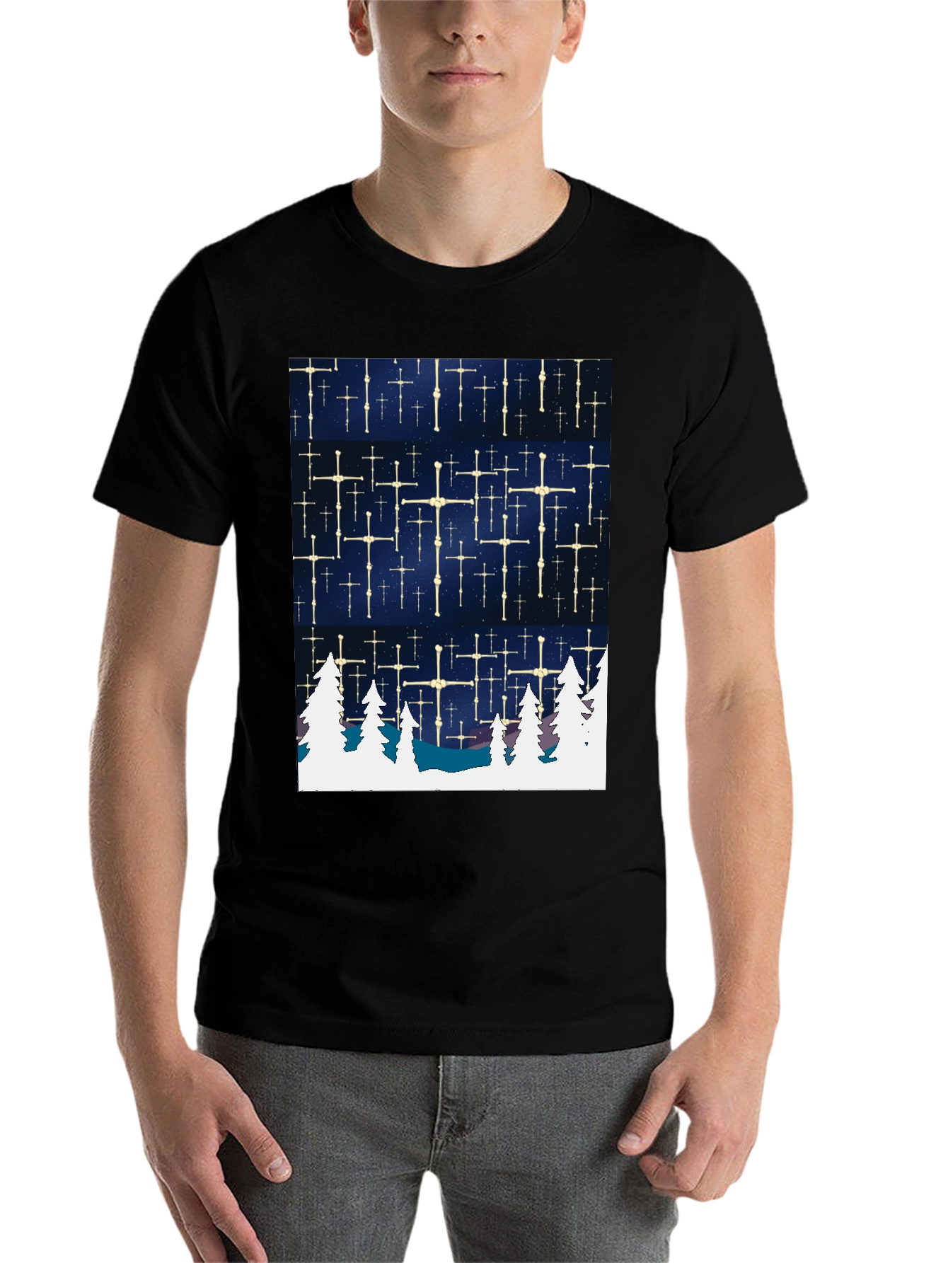 Black Winter Stars Tee - Unique Graphic T-Shirt view 7