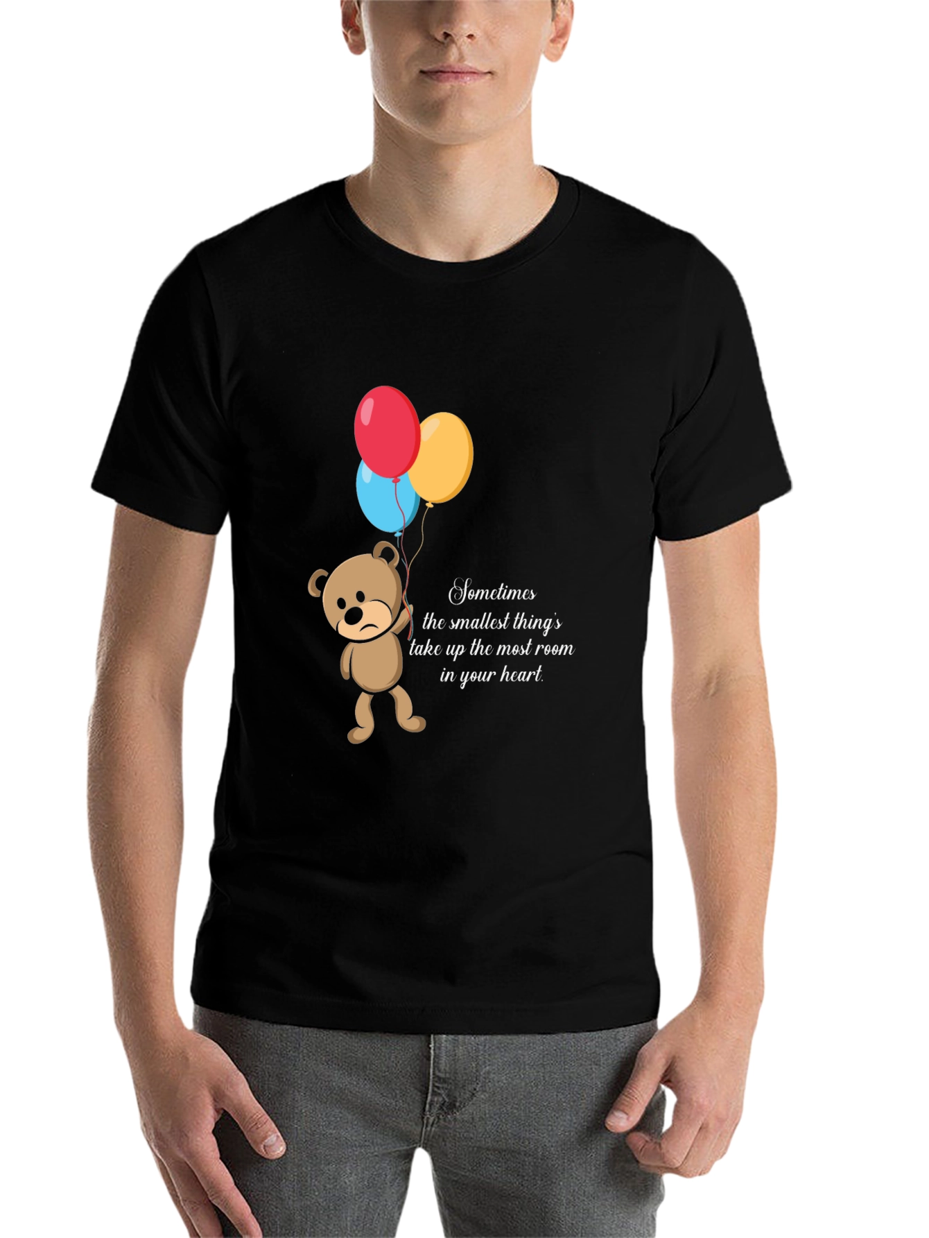 Black Sad Bear Balloons Graphic T-Shirt view 7