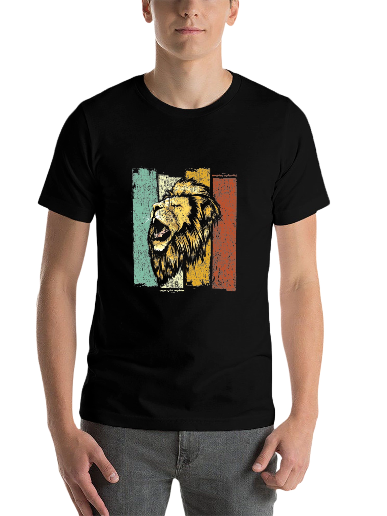 Black Retro Lion Graphic Tee - Vintage Style T-Shirt view 7