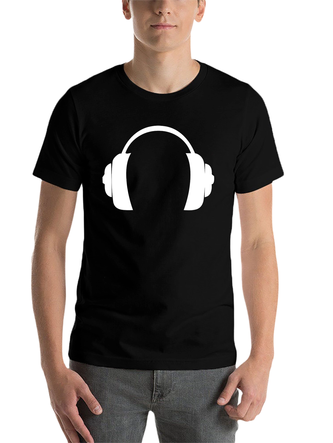 Black Headphone Graphic T-Shirt - Black Cotton Tee view 7