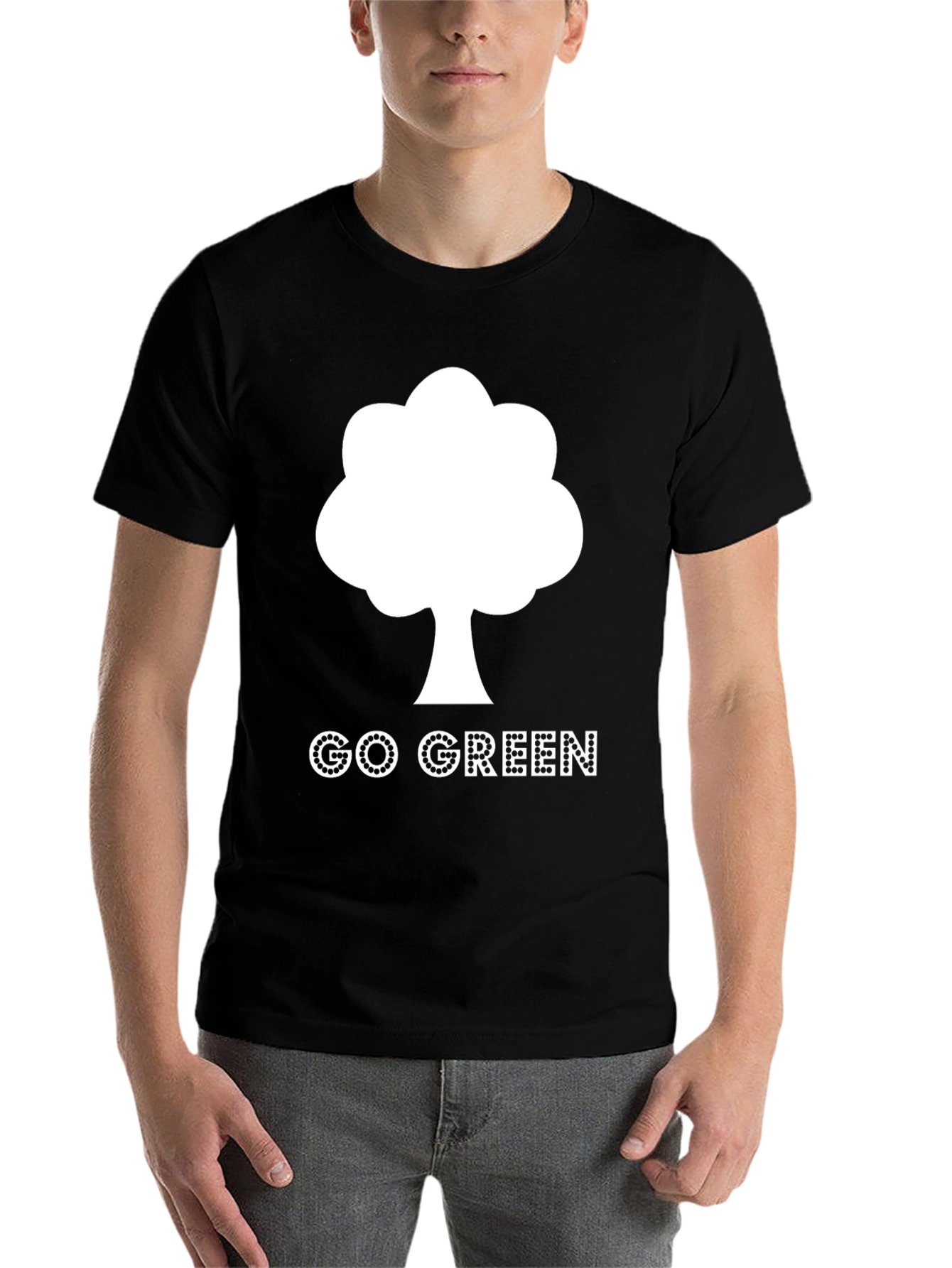 Black Go Green Tree Graphic Tee - Eco-Friendly Design view 7