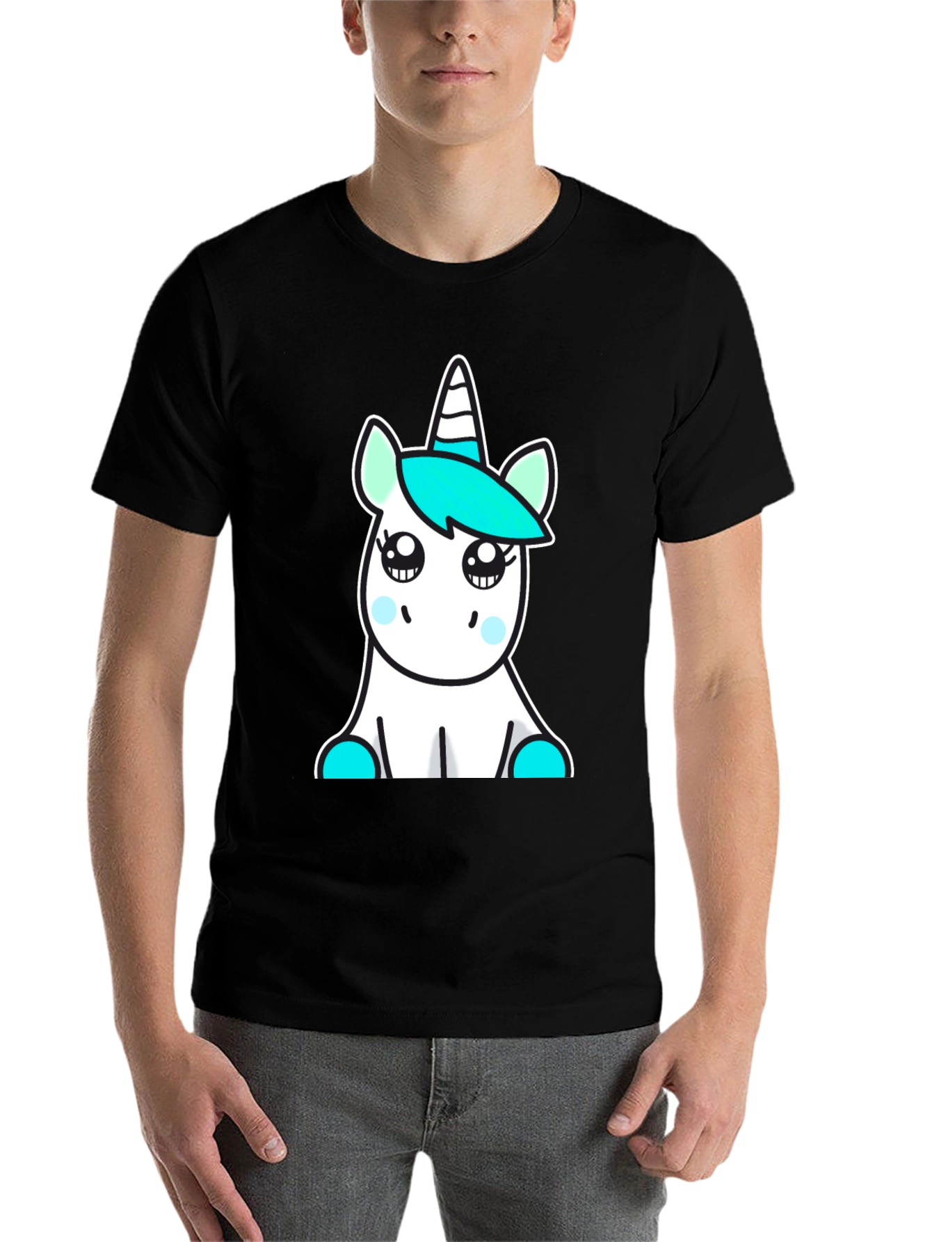 Black Cute Unicorn Graphic Tee - Soft Cotton Blend view 7