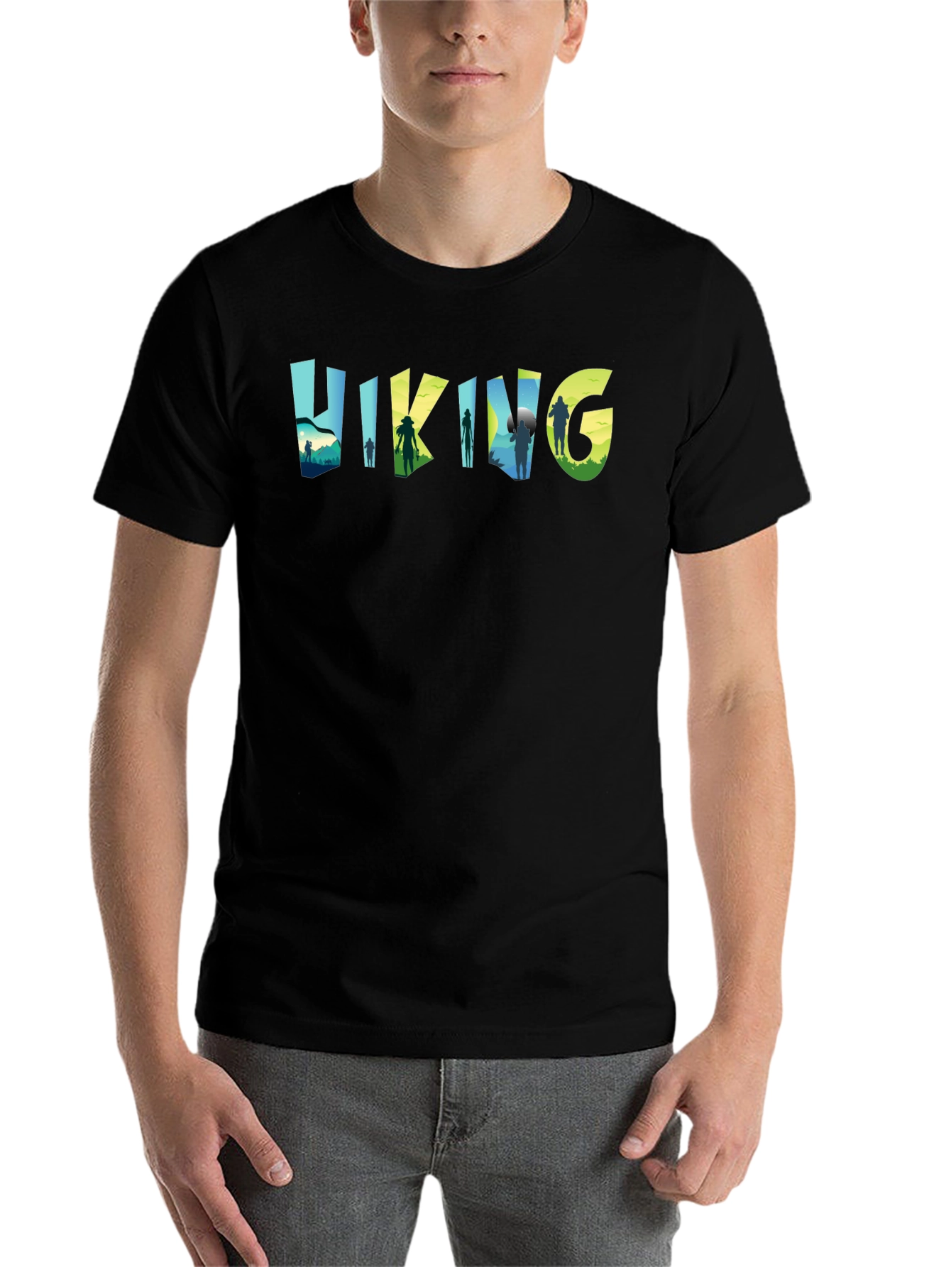 Black Hiking Adventure Tee - Nature Silhouette Design view 7