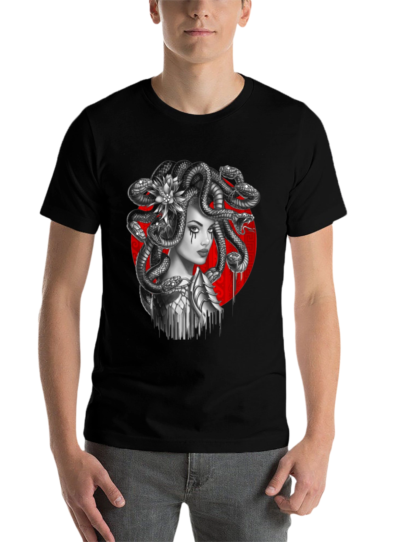 Black Medusa Graphic Tee - Mythical Serpent Head T-Shirt view 7