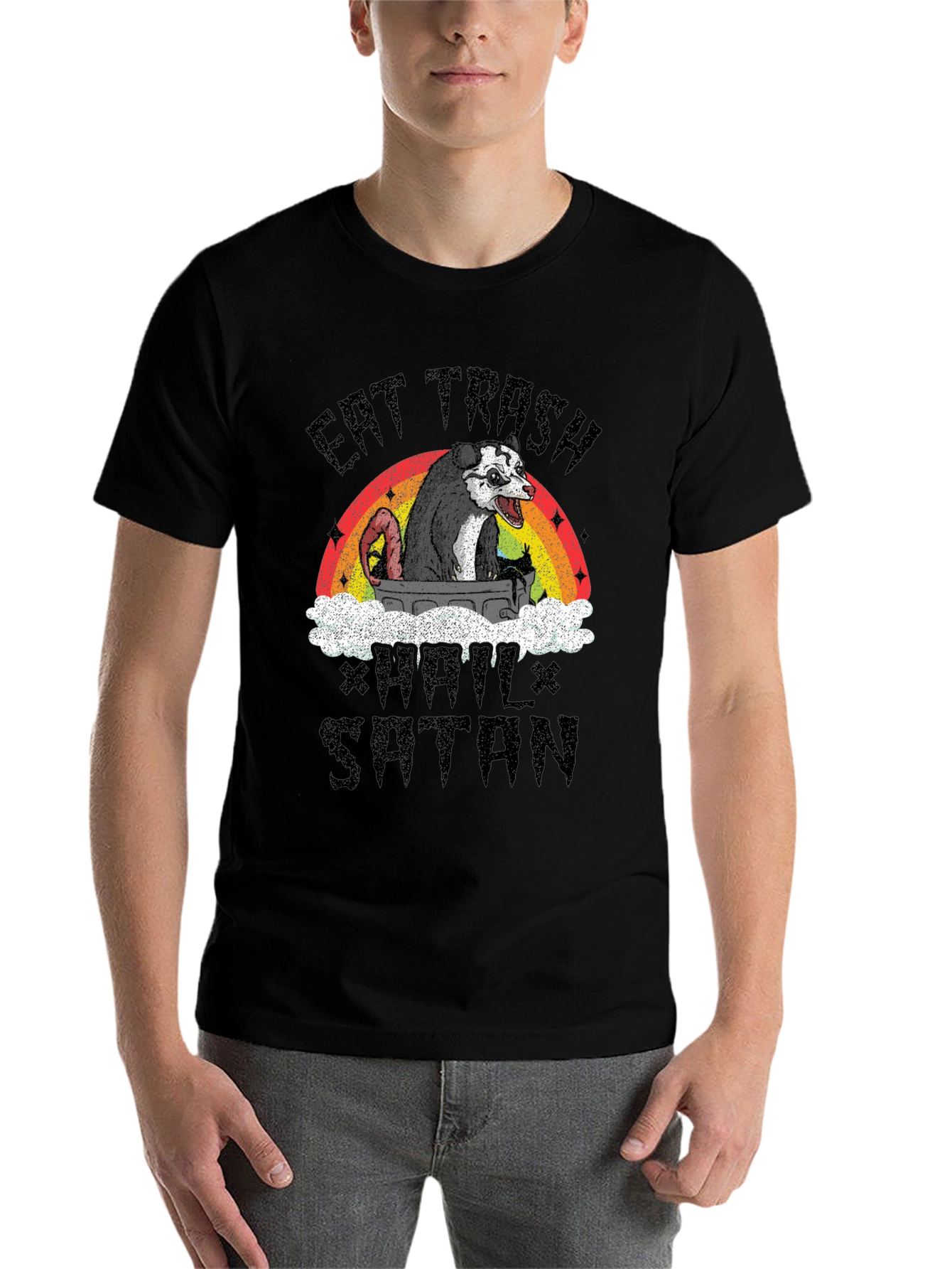 Black Eat Trash Hail Satan Opossum T-Shirt view 7