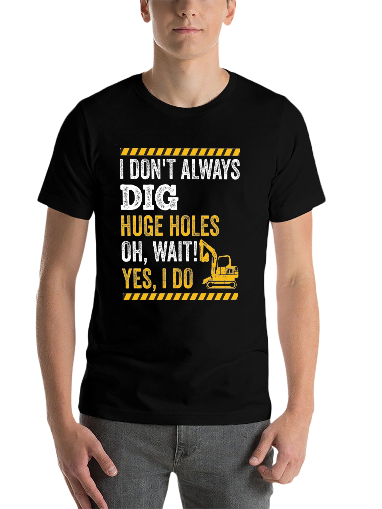 Black Funny Excavator T-Shirt - I Dig Huge Holes view 7