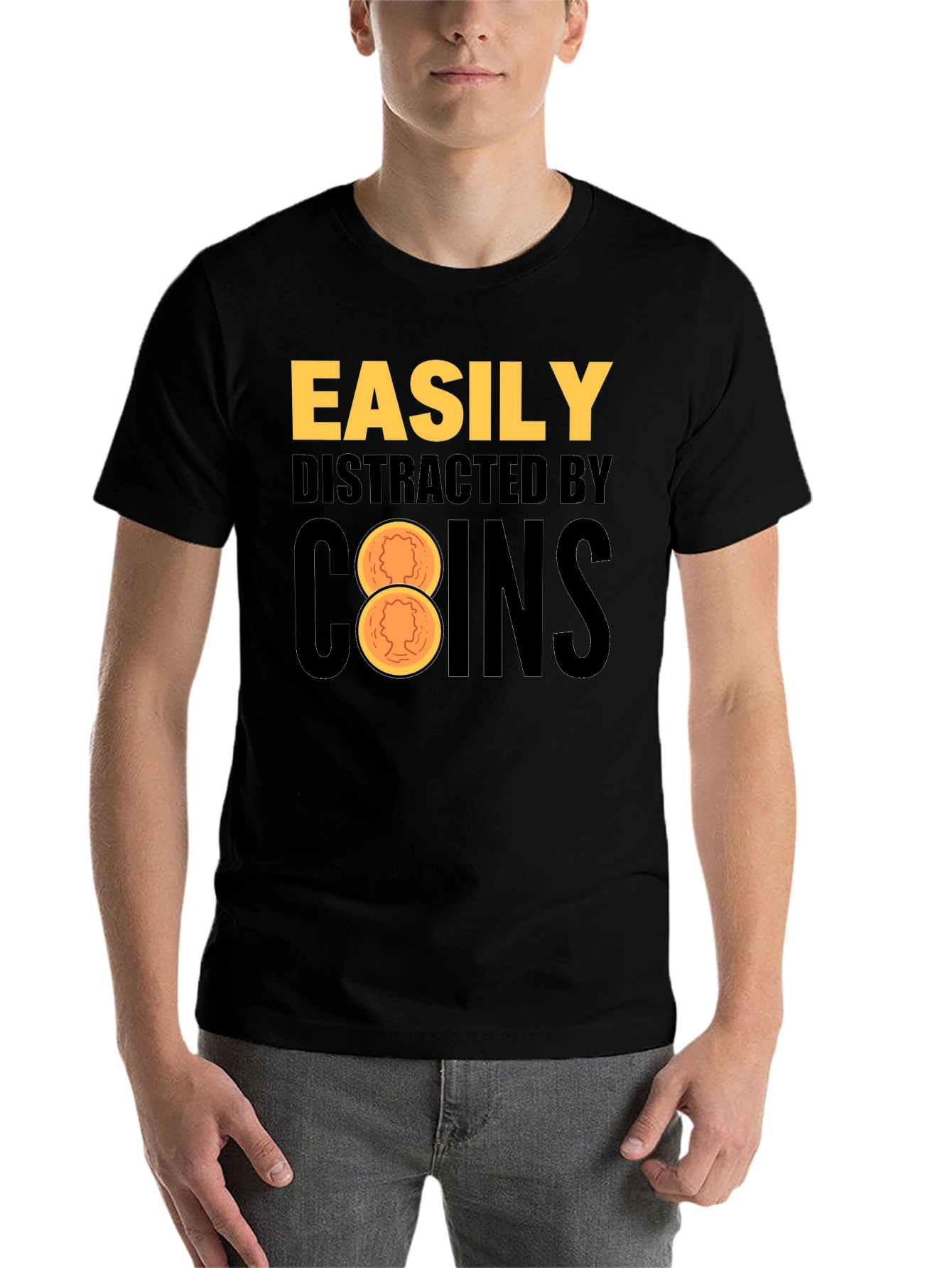 Black Easily Distracted By Coins Black T-Shirt view 7