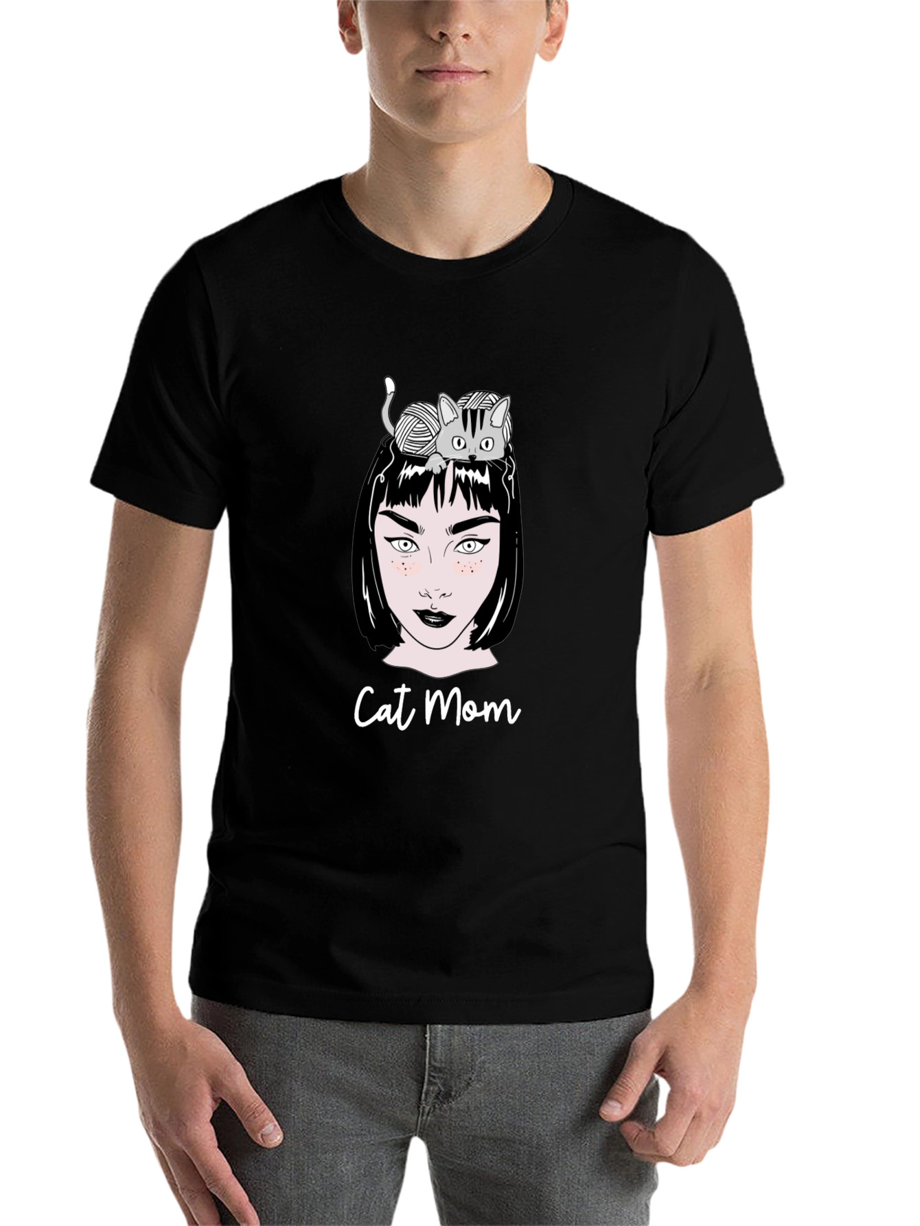Black Cat Mom Graphic T-Shirt - Unisex Black Tee view 7