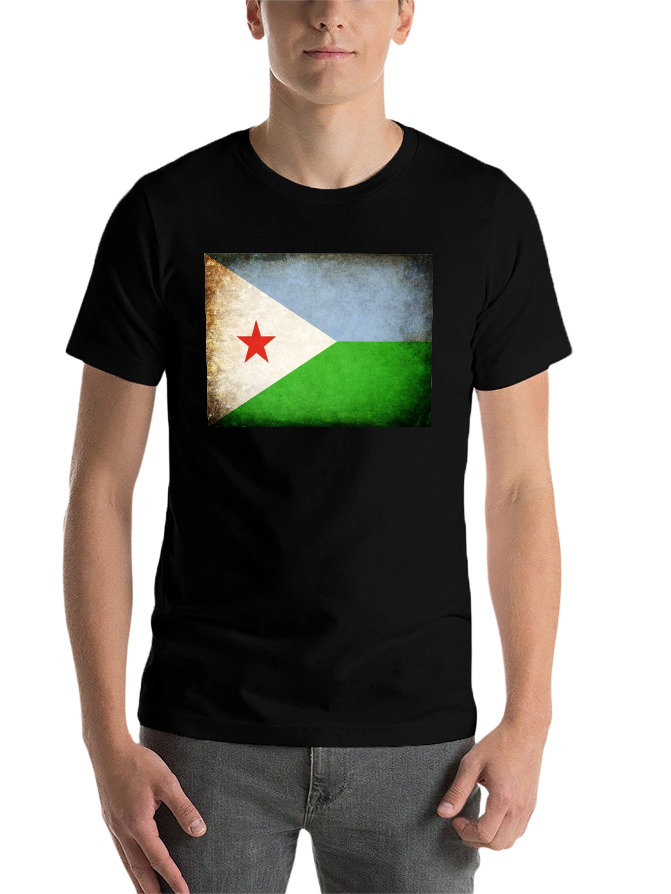 Black Djibouti Flag T-Shirt - Black Crew Neck Tee view 7