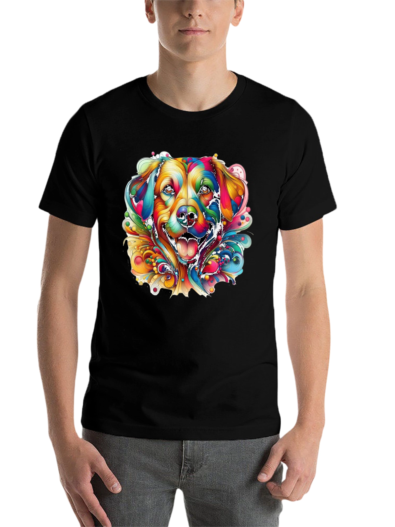 Black Colorful Dog Graphic Black T-Shirt view 7