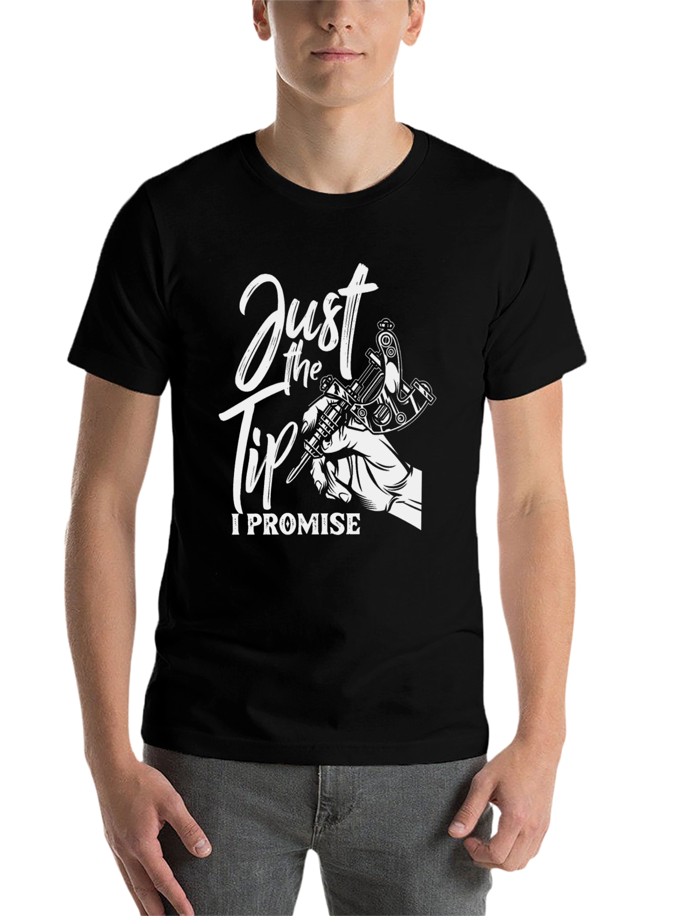 Black Just the Tip I Promise Tattoo T-Shirt view 7