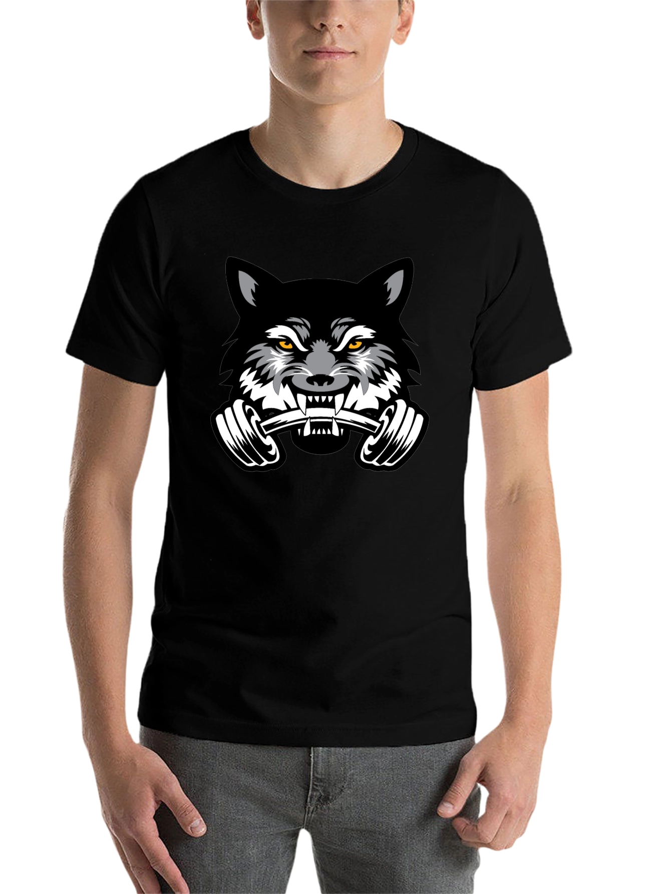 Black Wolf Barbell Black T-Shirt view 7