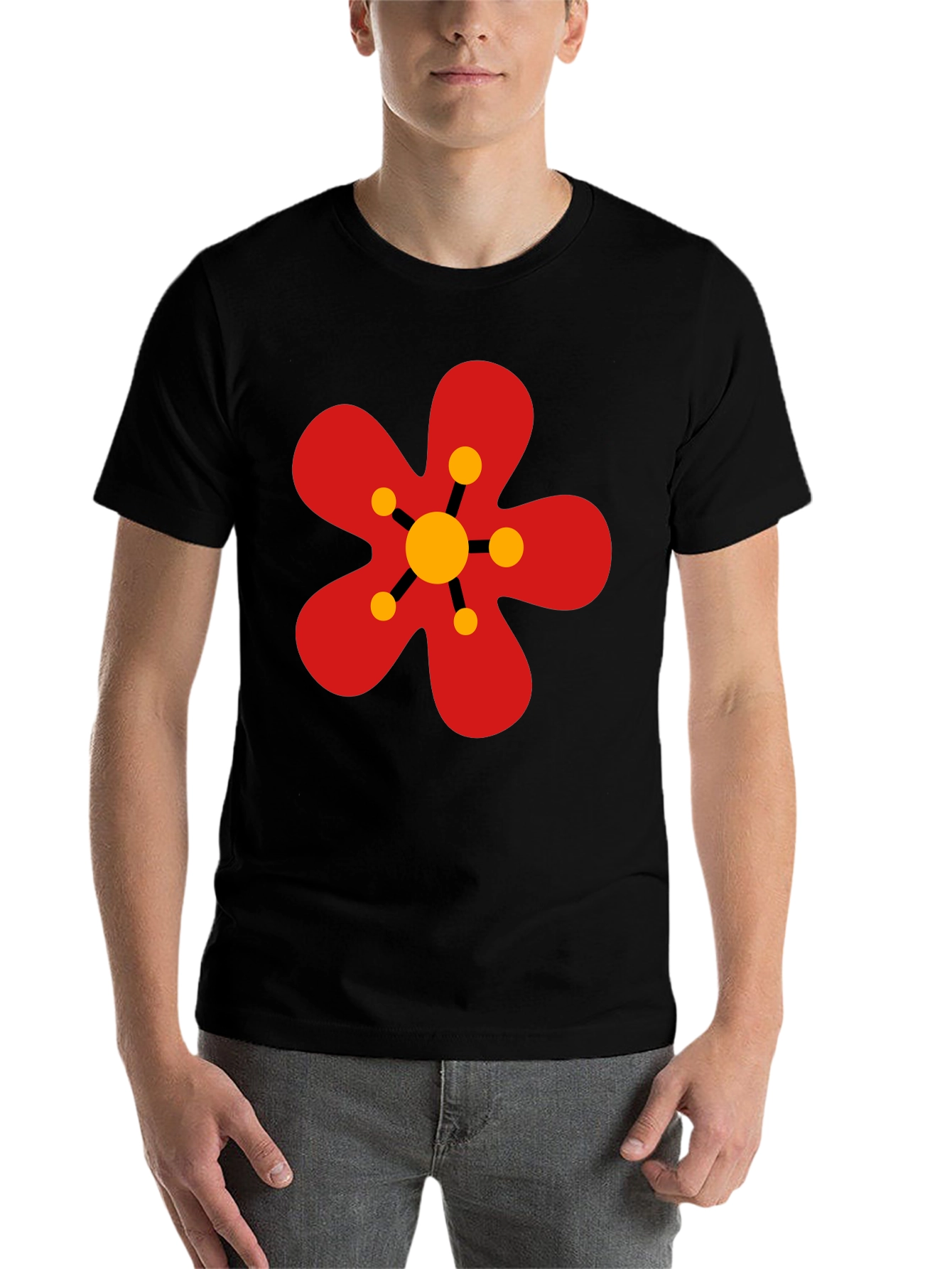 Black Retro Flower Power Graphic Tee - Black view 7