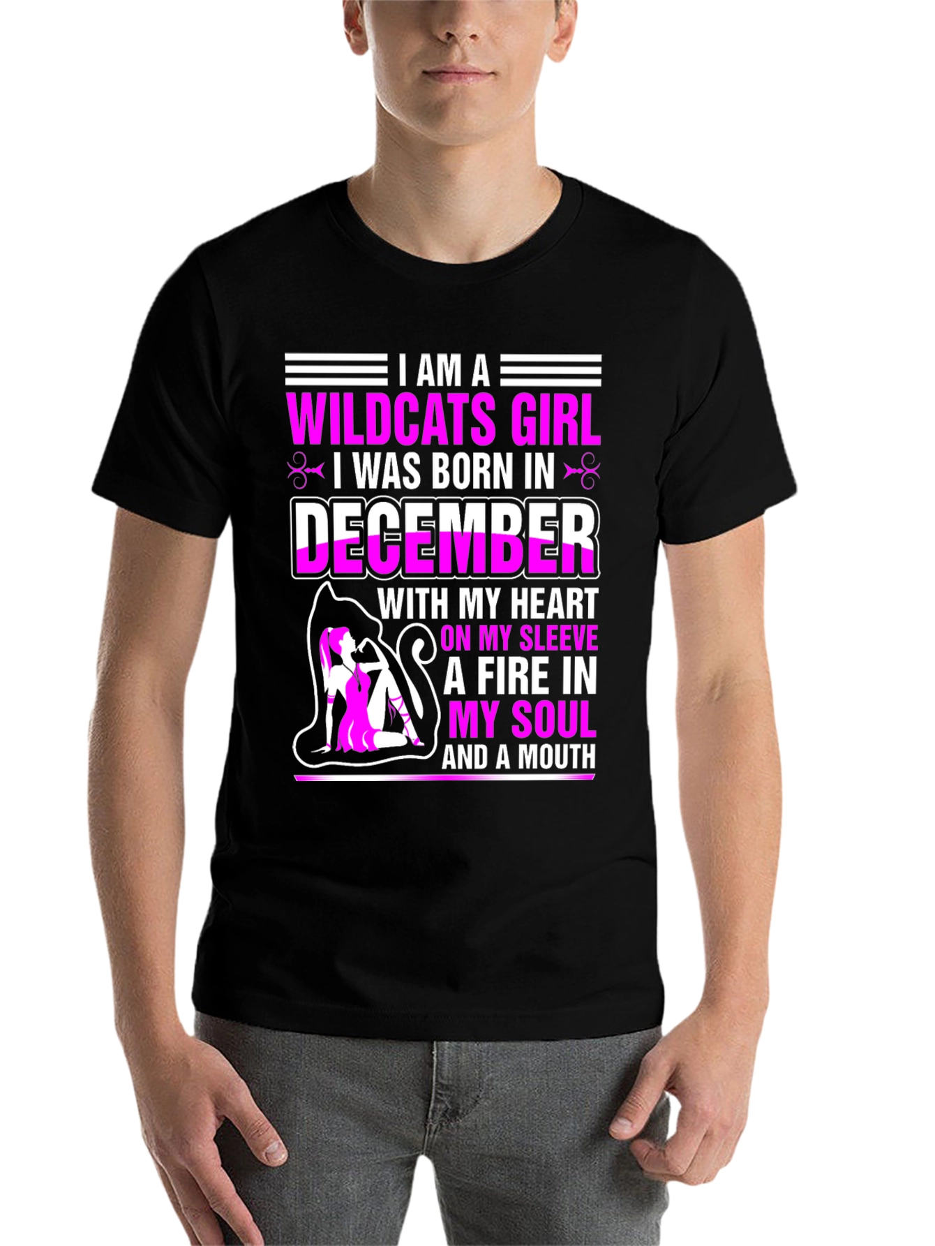 Black Wildcats Girl December Birthday T-Shirt view 7