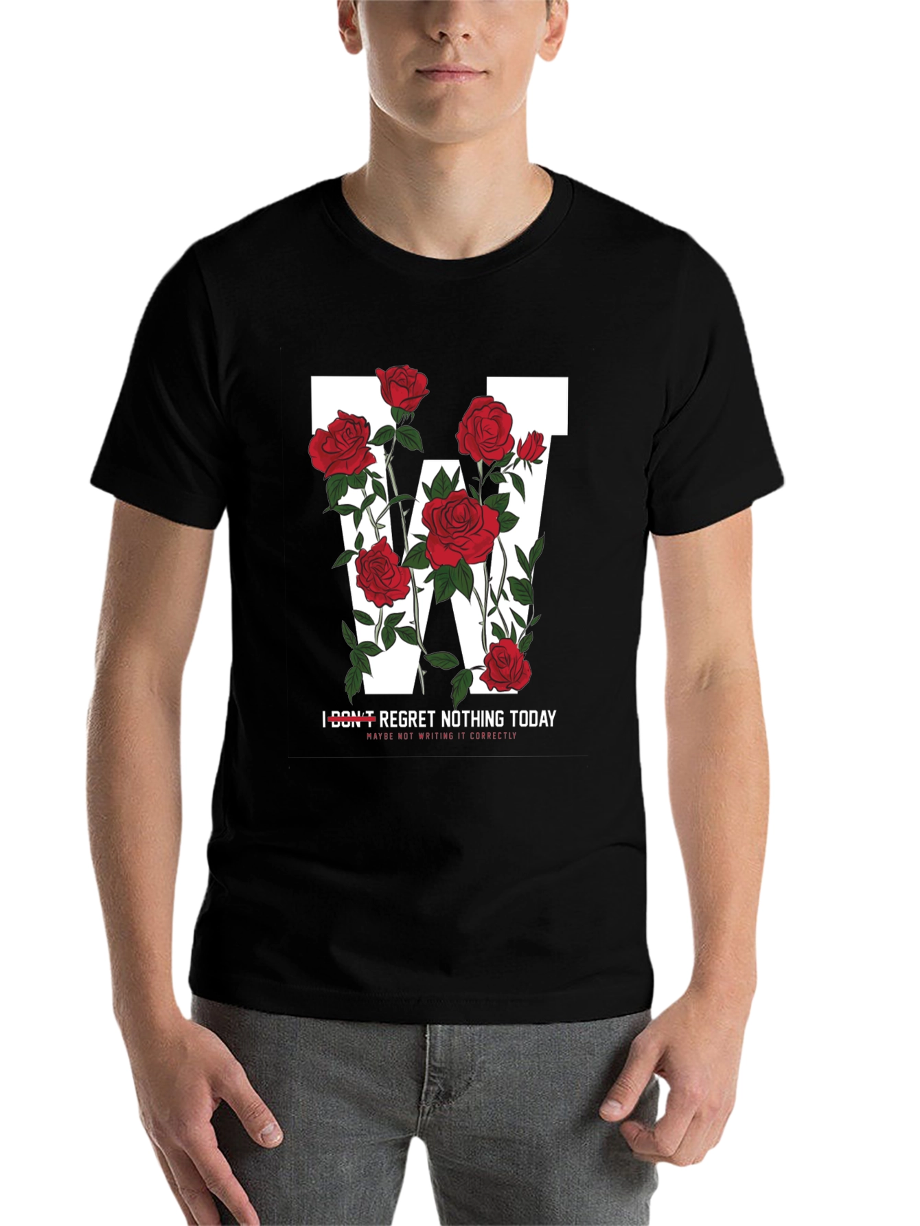 Black Floral 'W' Graphic Tee - Regret Nothing Today view 7
