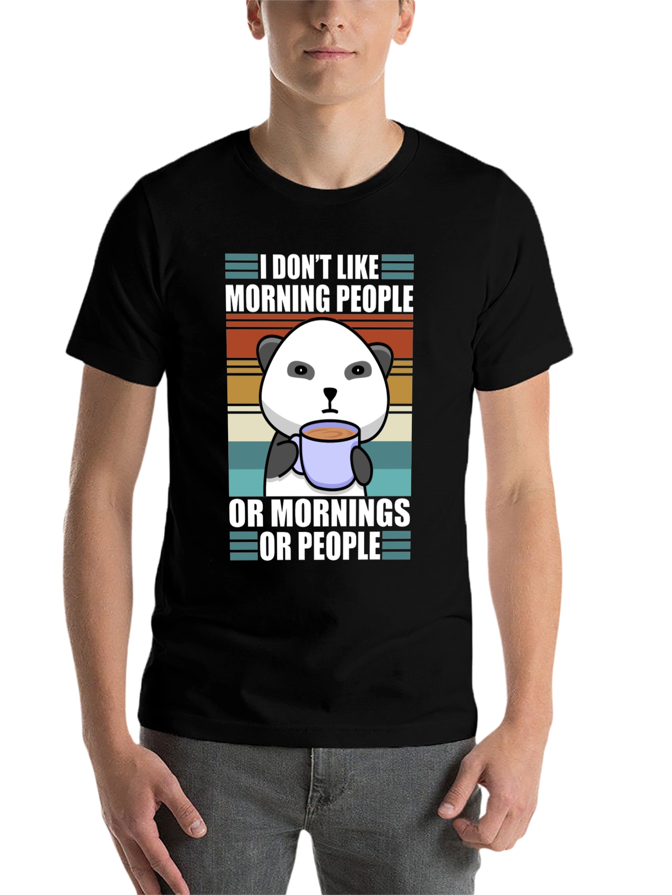 Black I Don't Like Morning People Panda Graphic Tee view 7