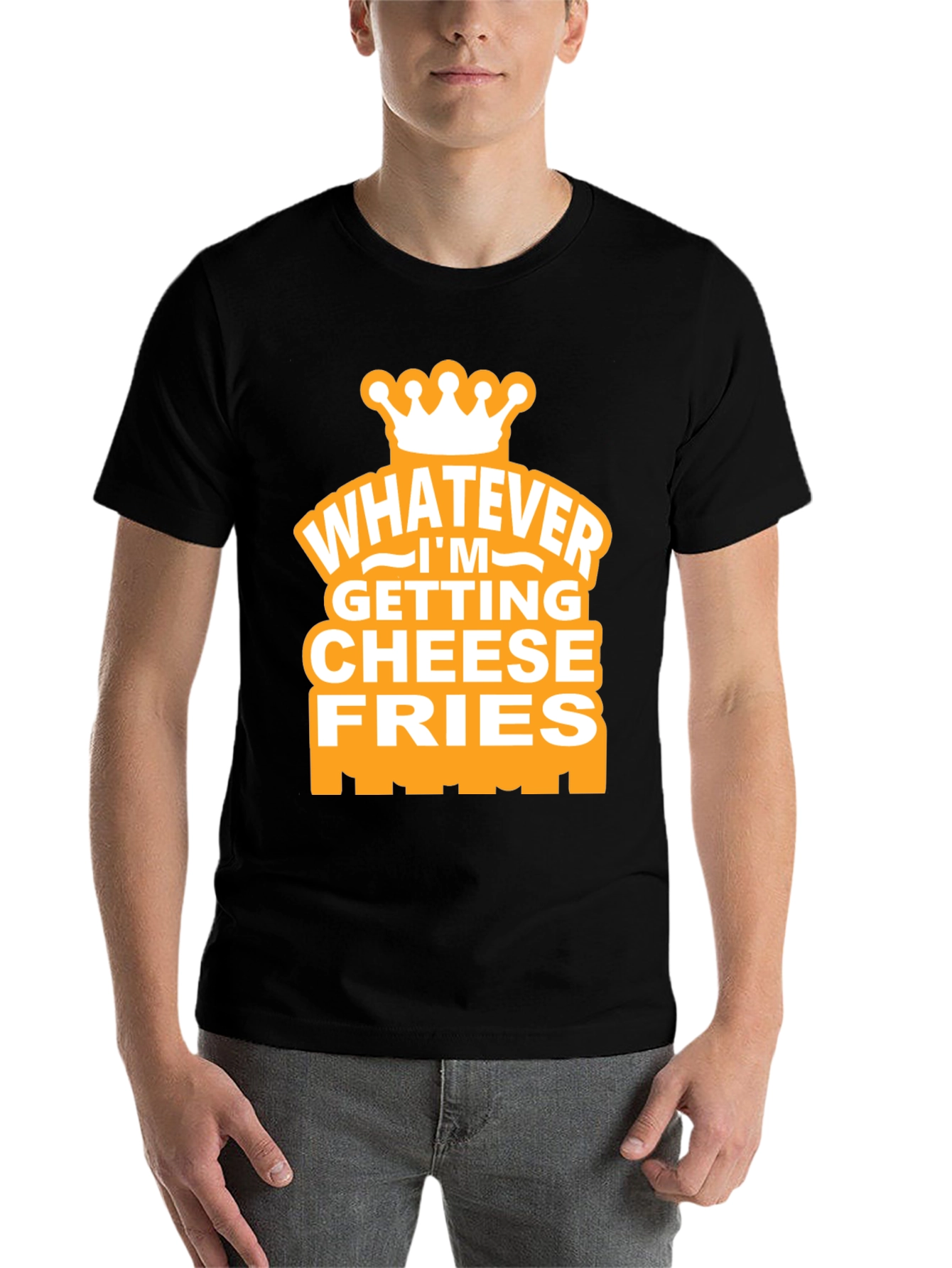 Black Whatever I'm Getting Cheese Fries Black T-Shirt view 7