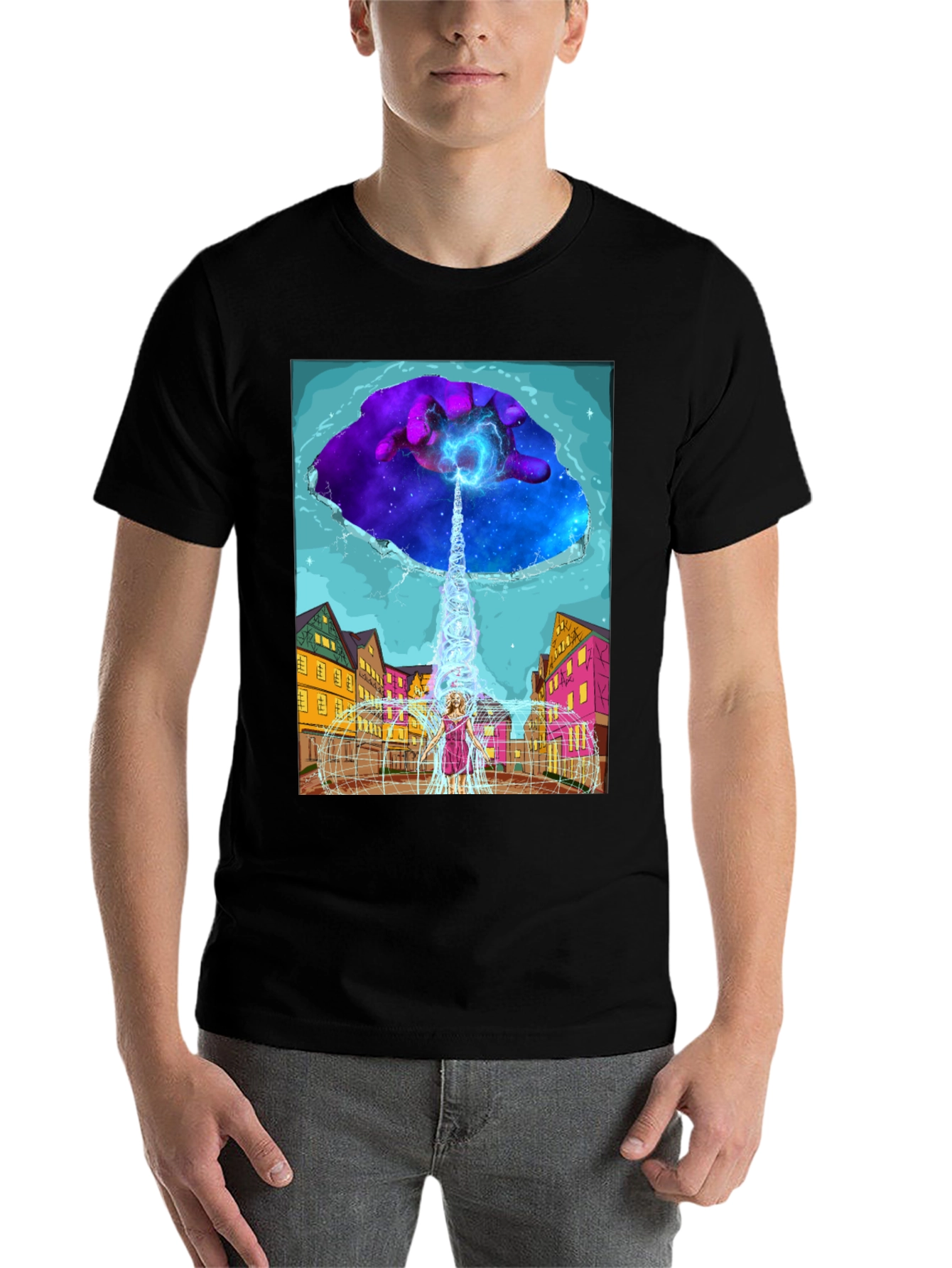 Black Cosmic Portal T-Shirt - Unique Graphic Tee view 7