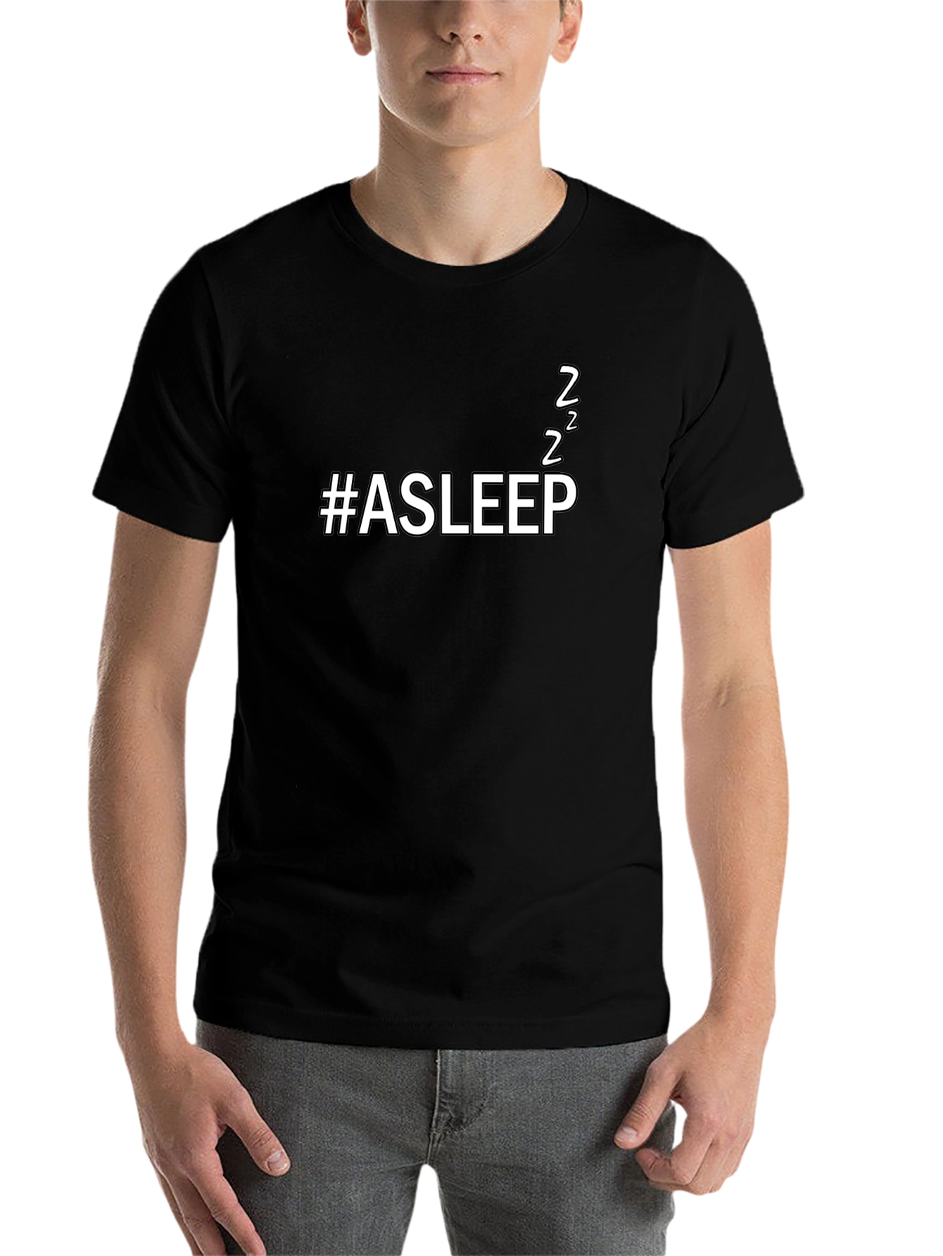 Black #Asleep Funny Unisex Black T-Shirt view 7