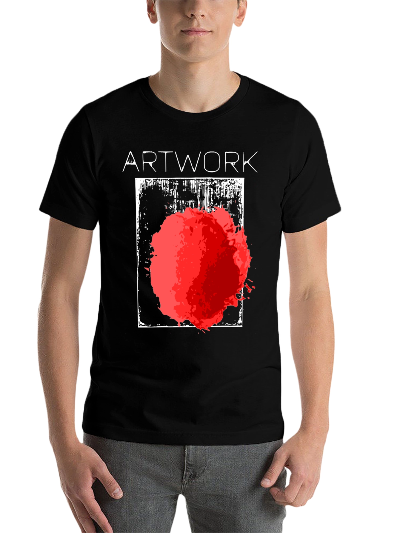 Black Abstract Art T-Shirt - Bold Red Graphic Tee view 7