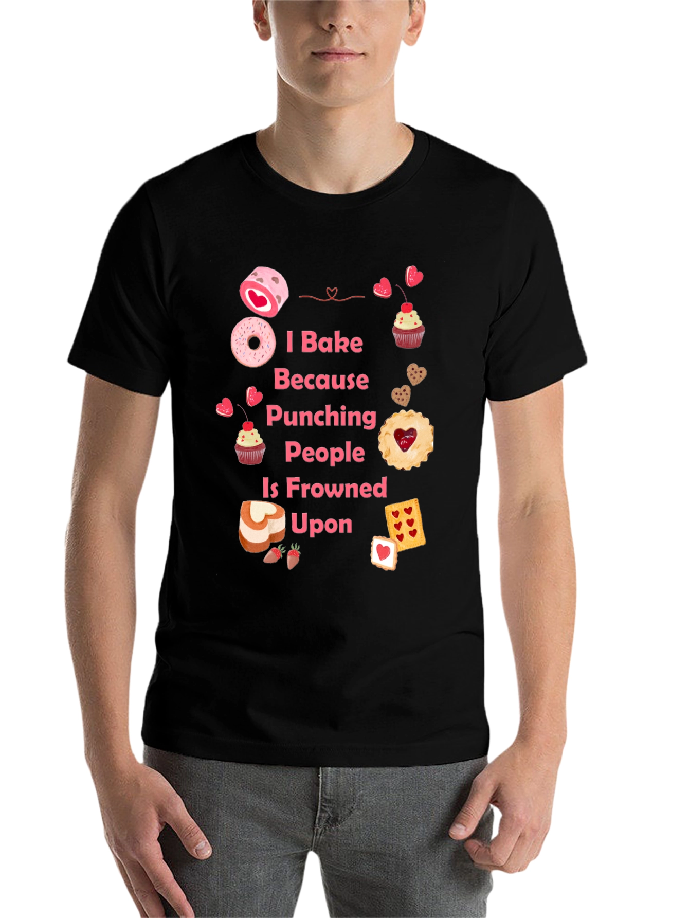 Black I Bake Because Punching People Is Frowned Upon T-Shirt view 7