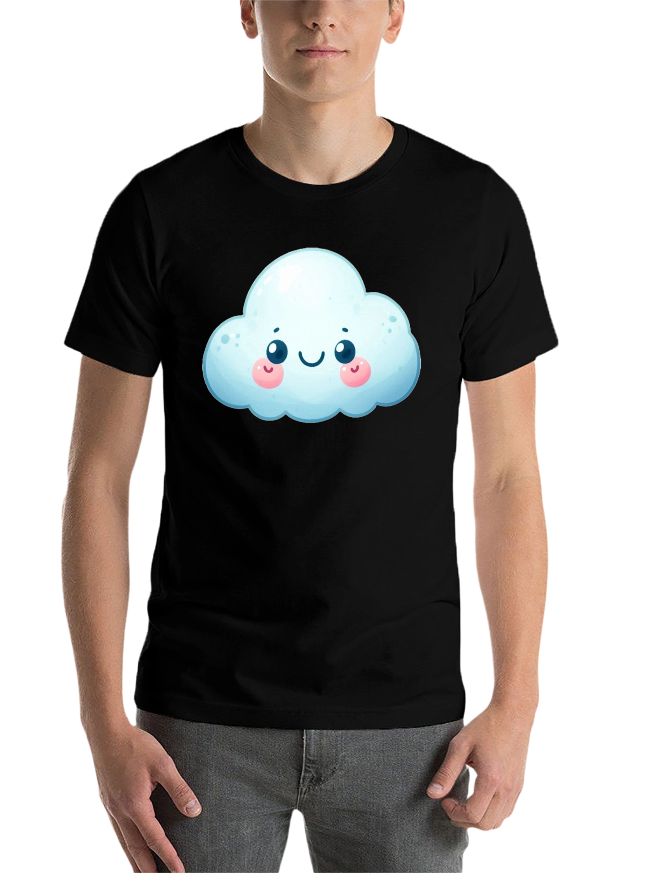 Black Cute Cloud Graphic T-Shirt - Black Cotton Tee view 7