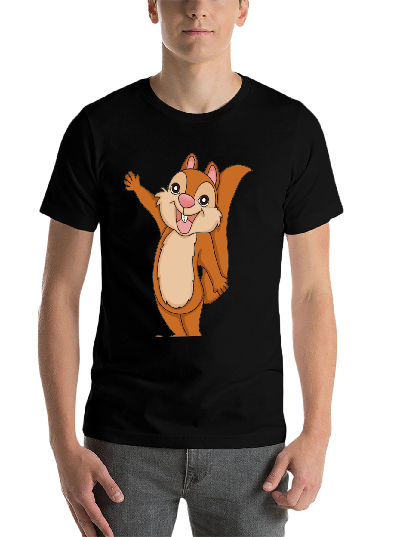 Black Cute Cartoon Squirrel Graphic T-Shirt view 7