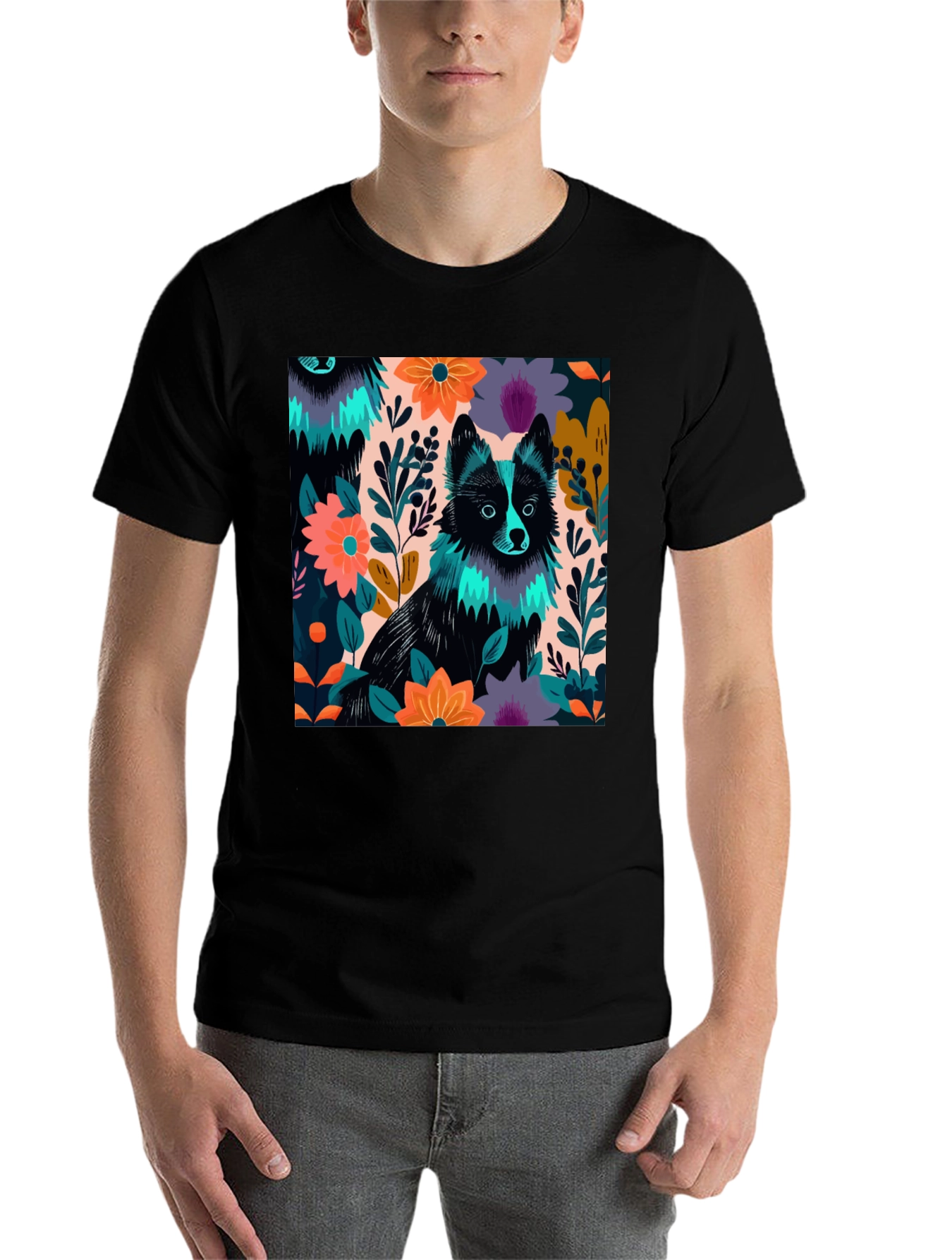 Black Floral Dog Graphic Tee view 7
