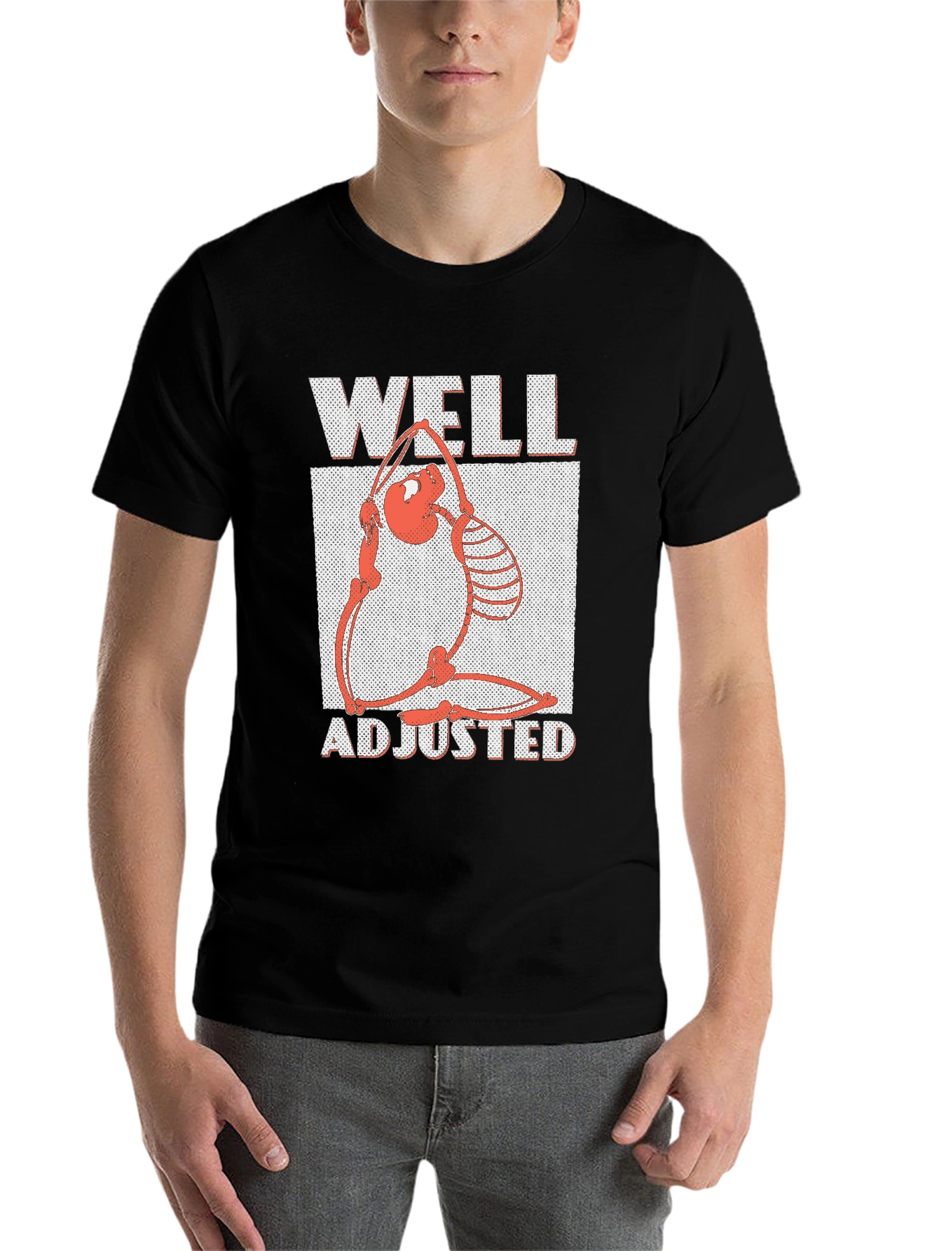 Black Well Adjusted Graphic Tee - Funny Skeleton Yoga Shirt view 7