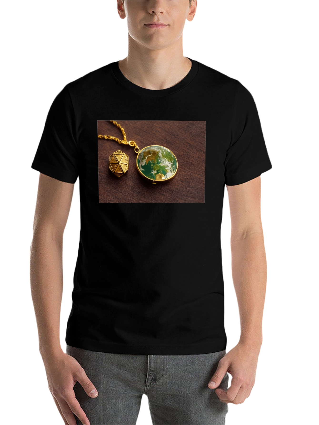 Black Earth Globe Pendant Graphic Tee - Unique Design! view 7