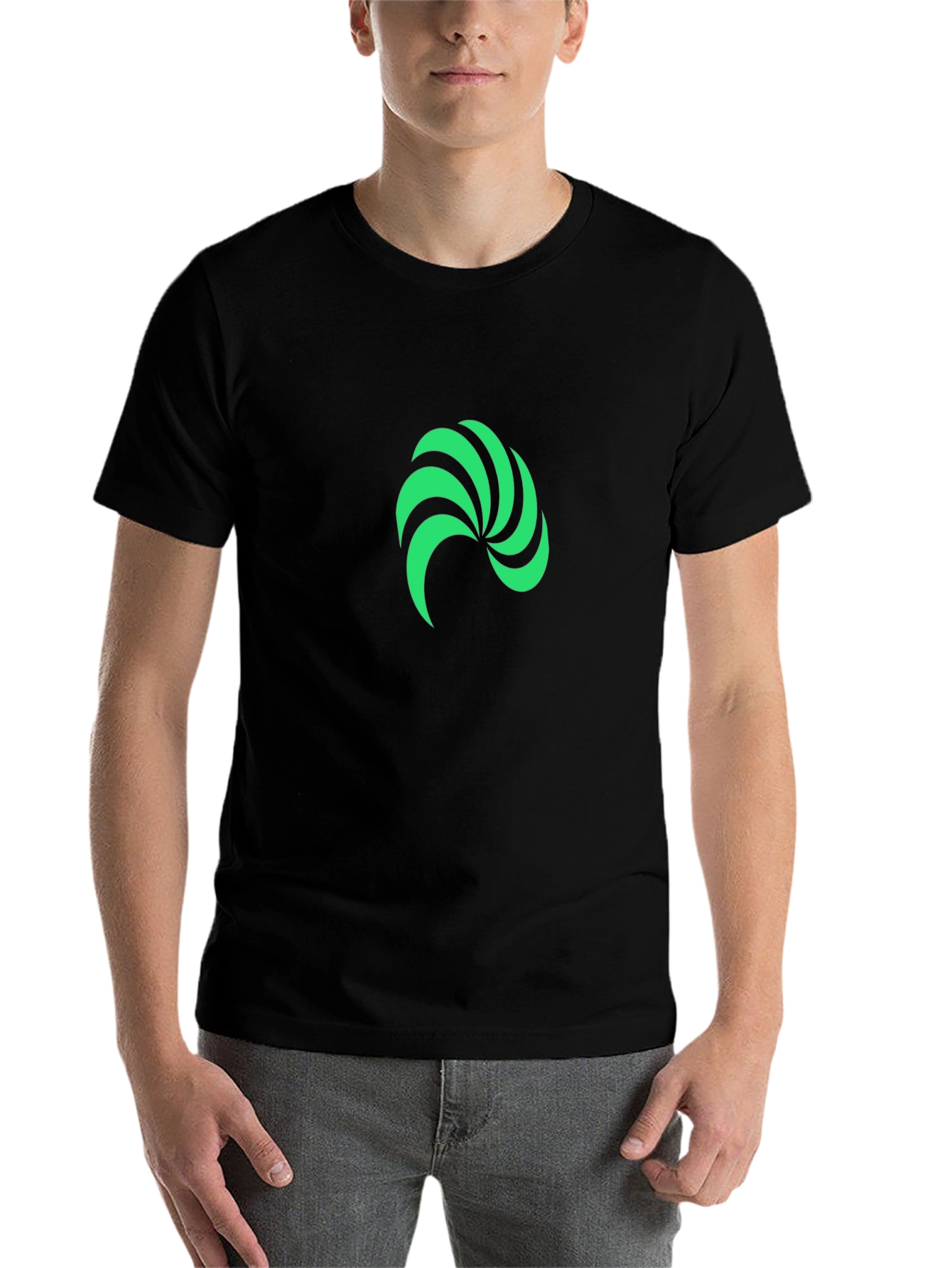 Black Modern Green Swirl Graphic Black T-Shirt view 7