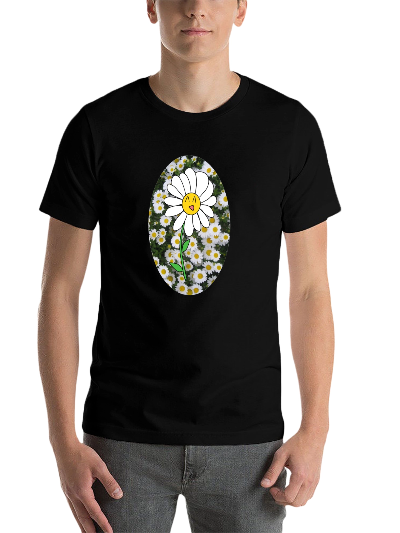 Black Black T-Shirt with Daisy Graphic view 7