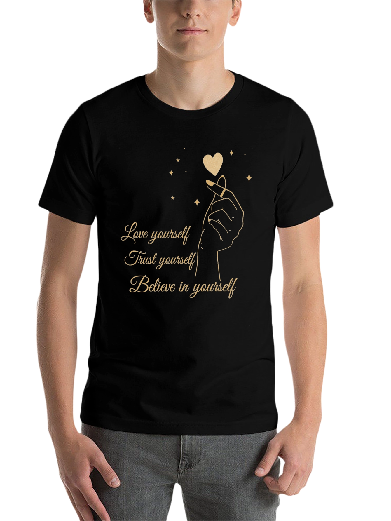 Black Love Yourself Graphic Tee - Black Cotton Blend Shirt view 7