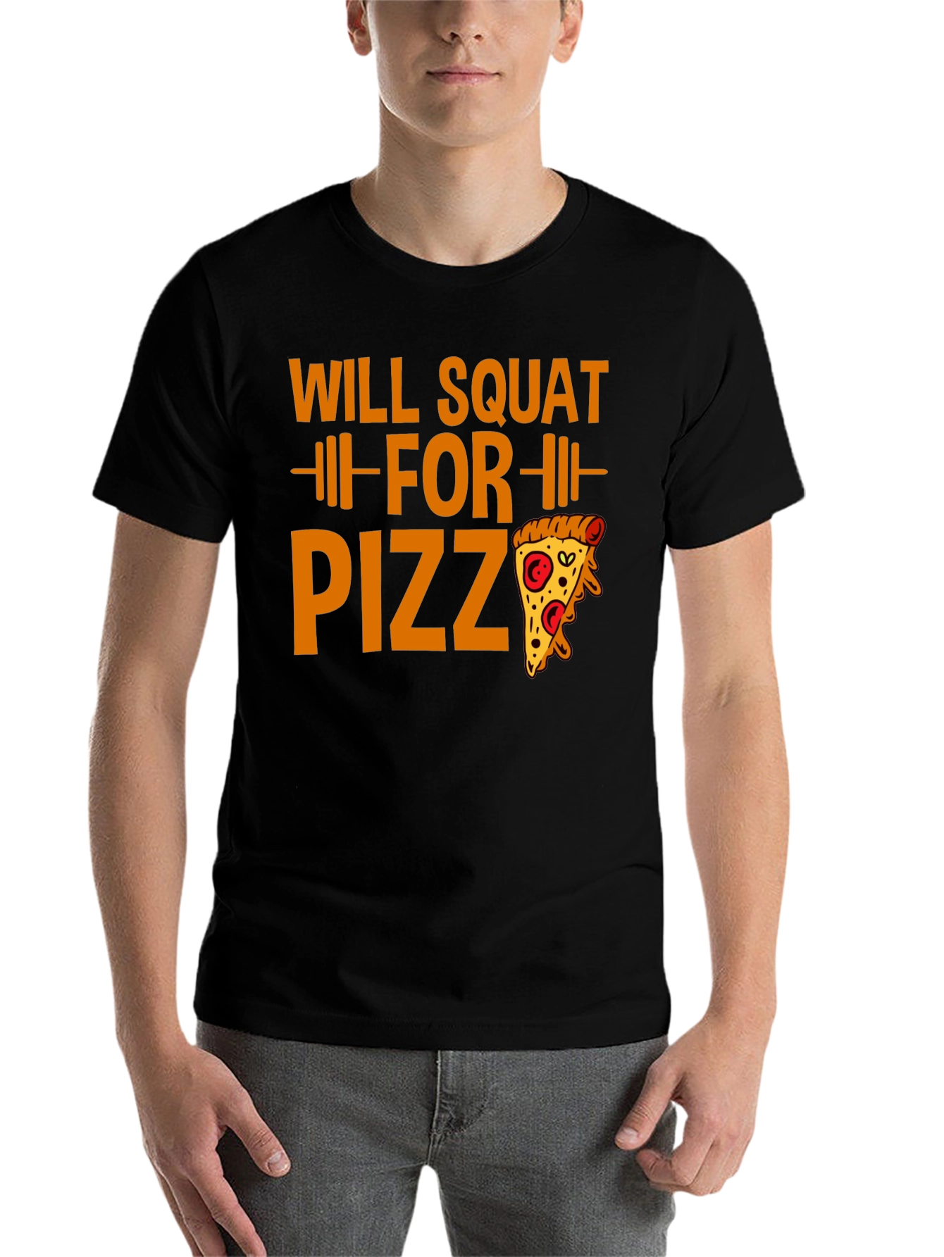 Black Will Squat for Pizza Funny Workout Tee view 7