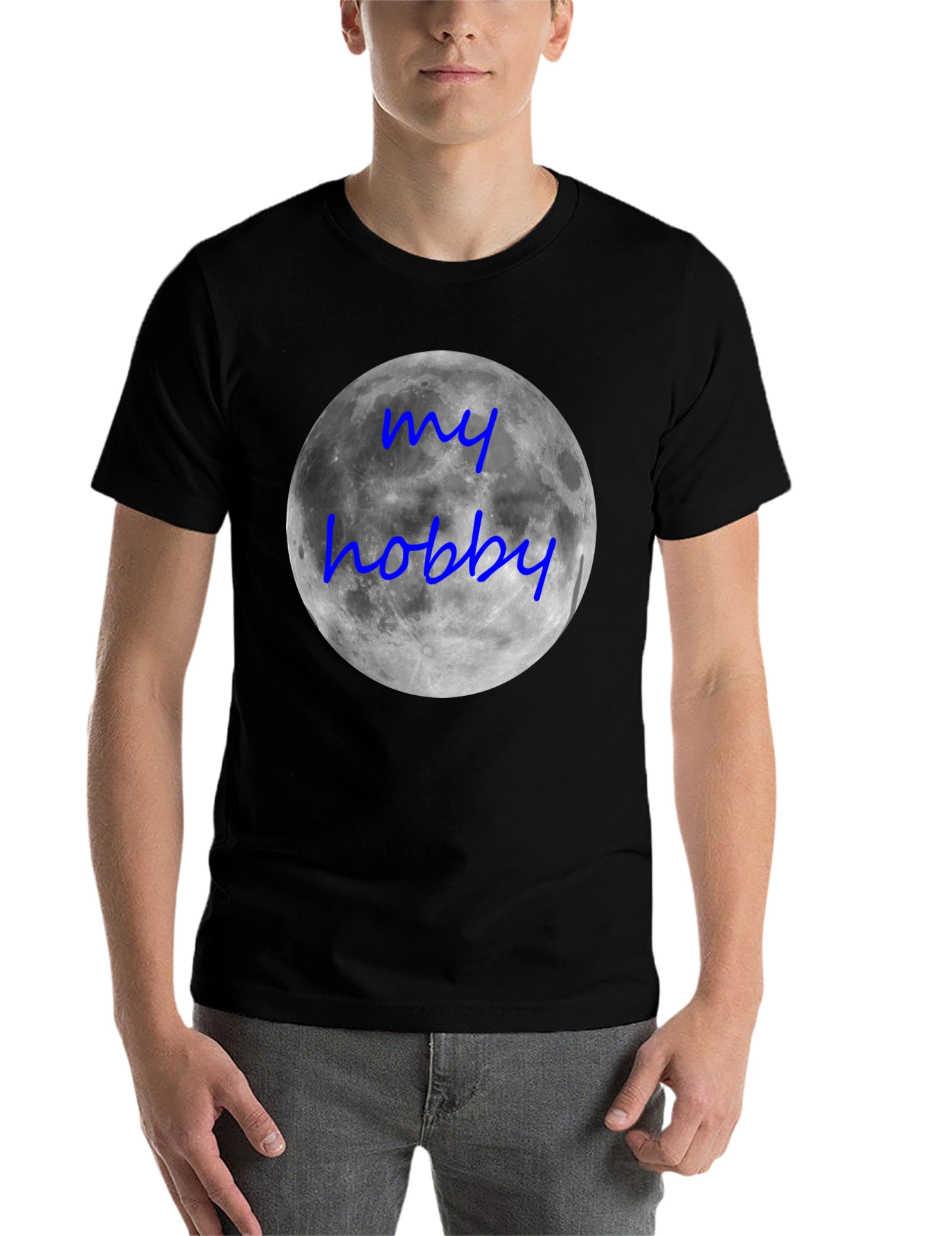 Black My Hobby Moon T-Shirt - Black Crew Neck Tee view 7