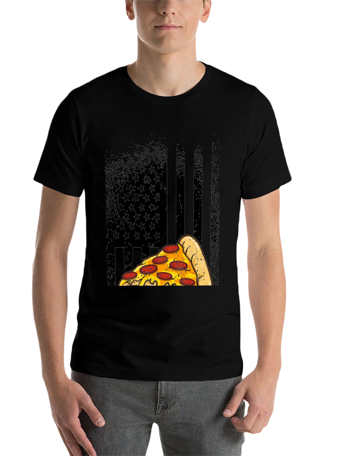 Black Pizza Flag Graphic T-Shirt view 7