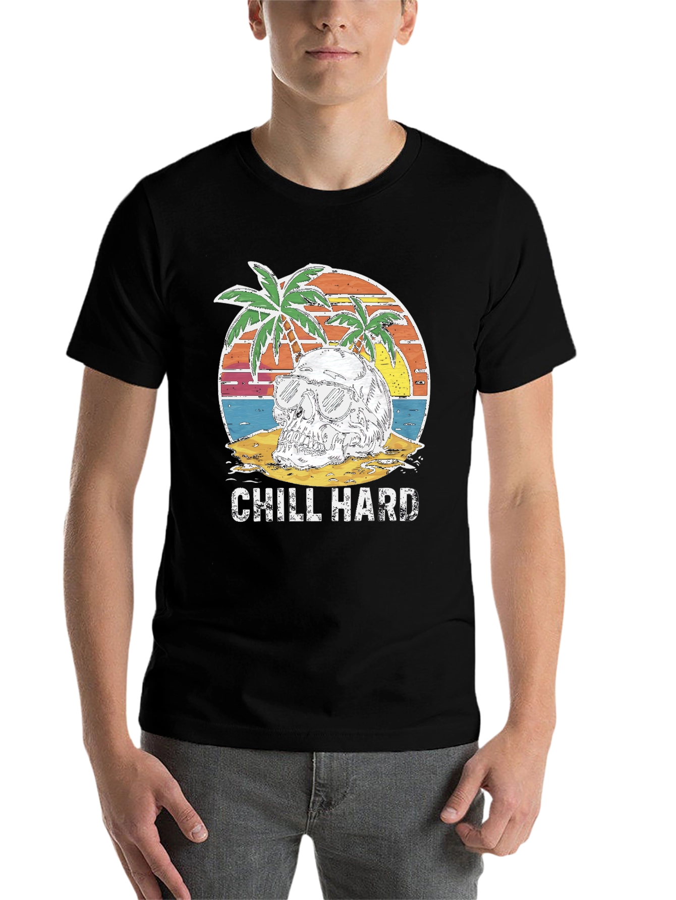 Black Chill Hard Skull Beach Graphic T-Shirt view 7