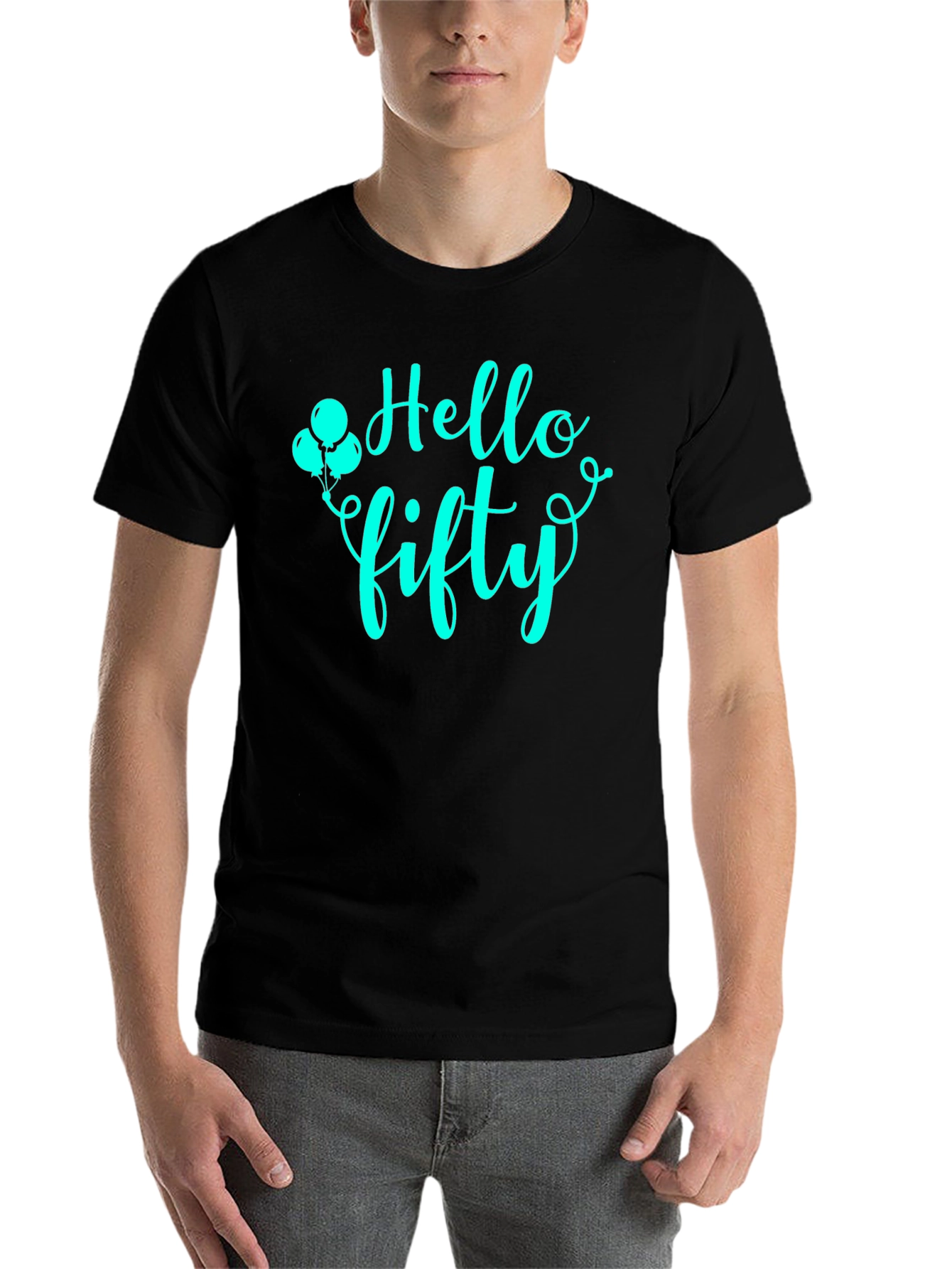 Black Hello Fifty Graphic T-Shirt - Birthday Celebration Tee view 7