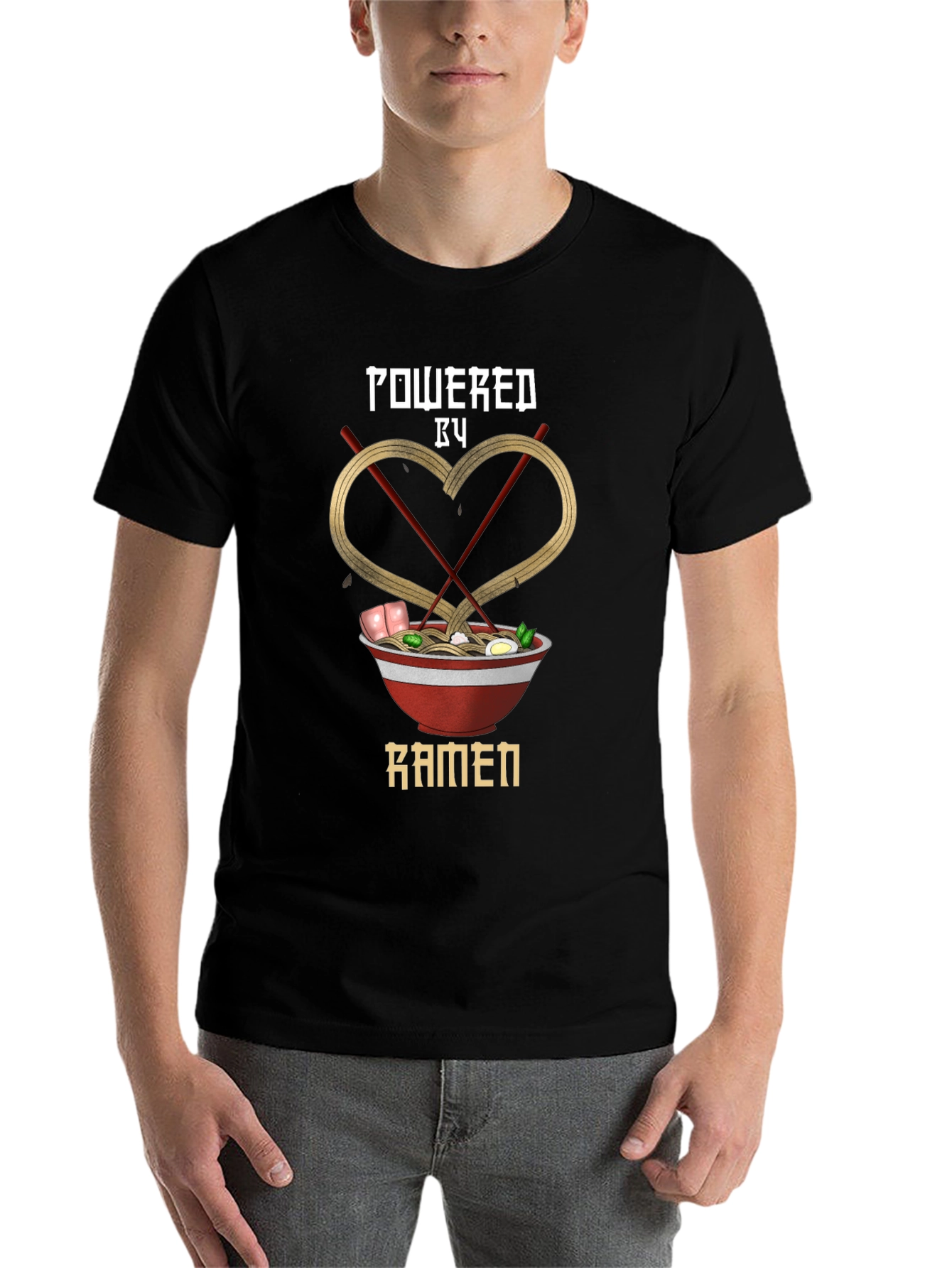 Black Powered by Ramen Graphic Tee - Unisex Black T-Shirt view 7